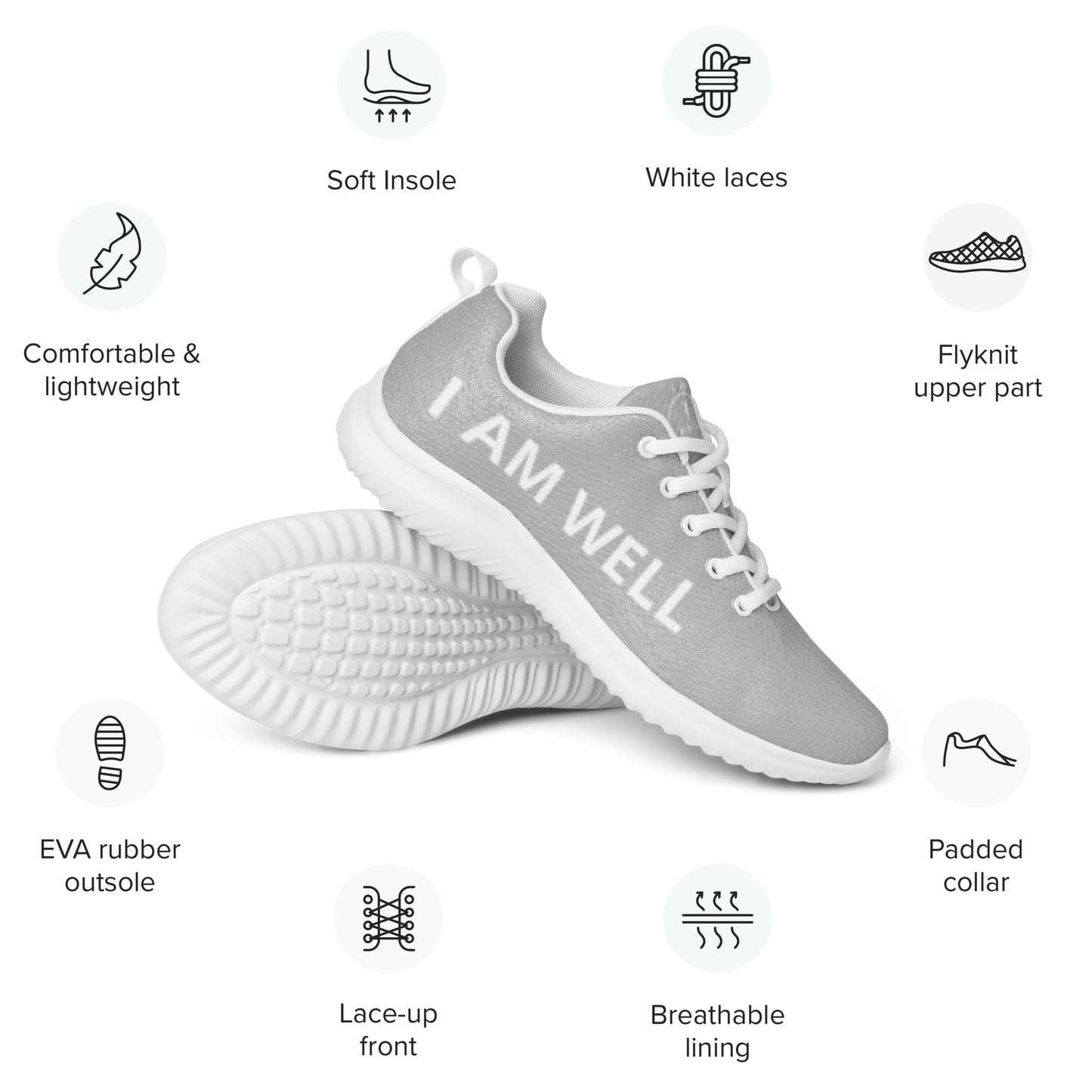 I AM WELL Men’s Athletic Shoes - Light Grey w/ White Logo