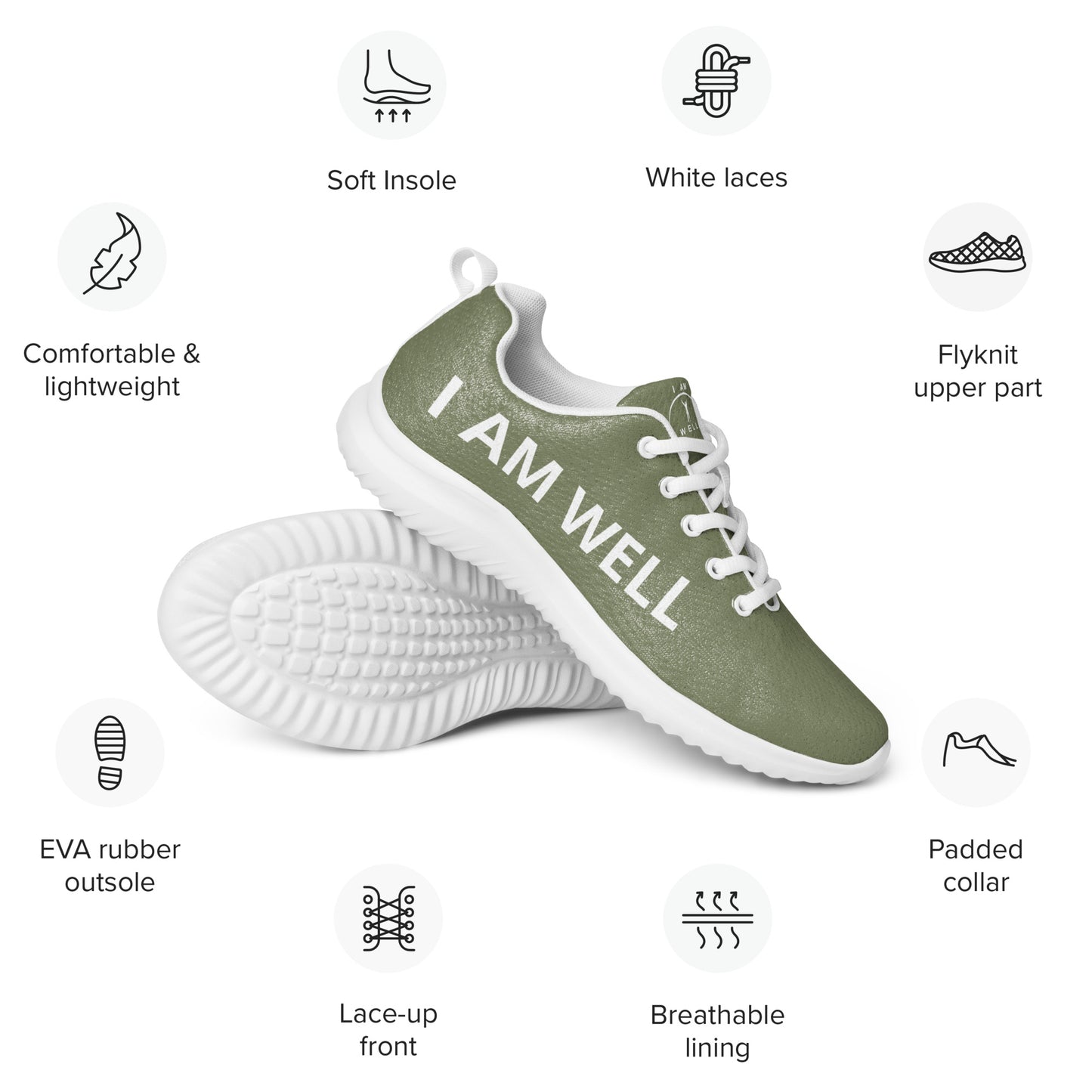 I AM WELL Men’s Athletic Shoes - OD Green w/ White Logo