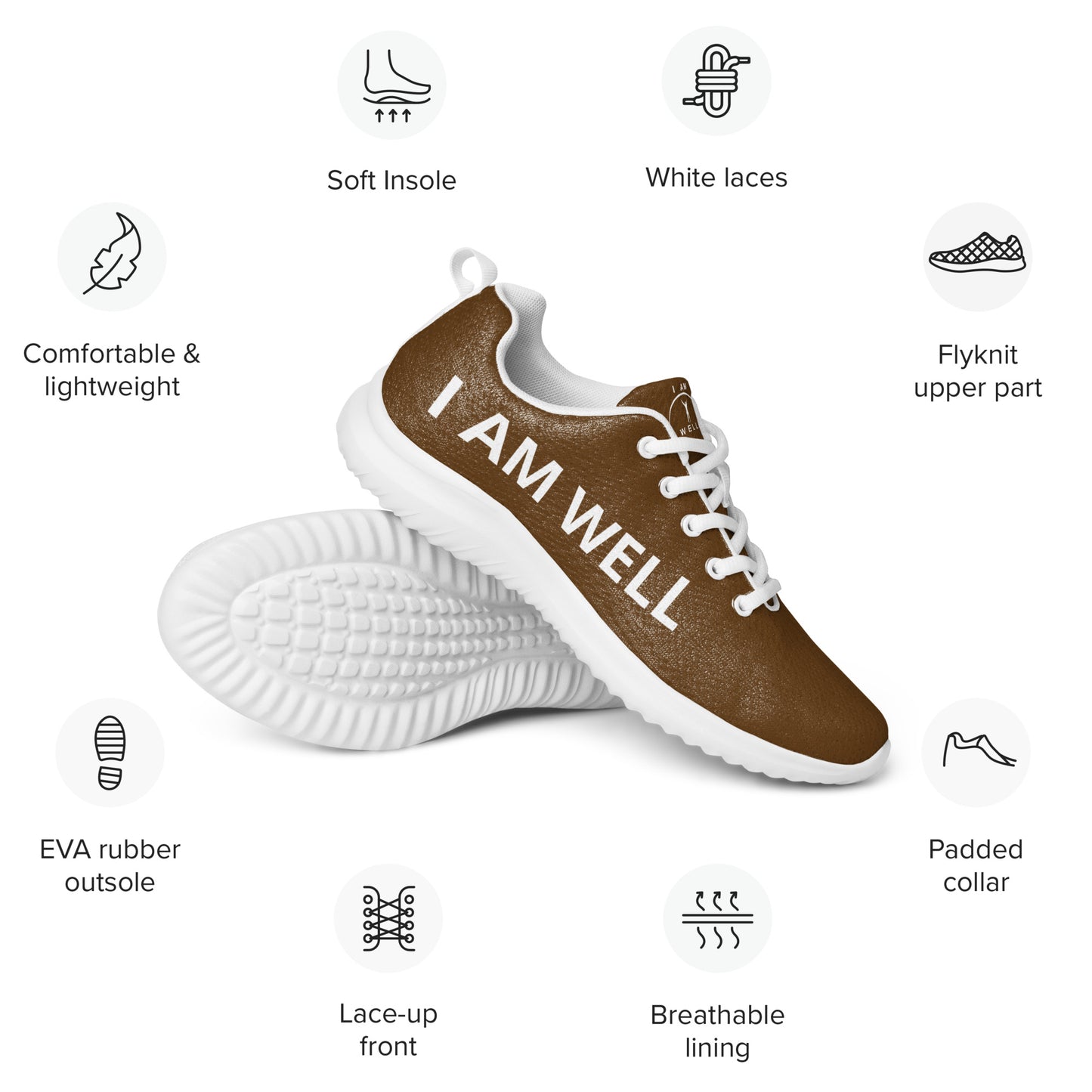 I AM WELL Men’s Athletic Shoes - Brown w/ White Logo