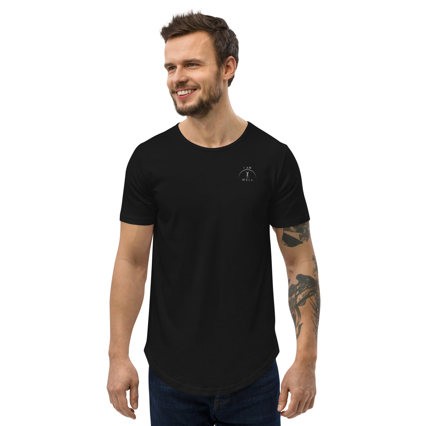 I AM WELL Men's 100% Cotton Curved-Hem T-Shirts w/ Grey Logo (multiple color options)