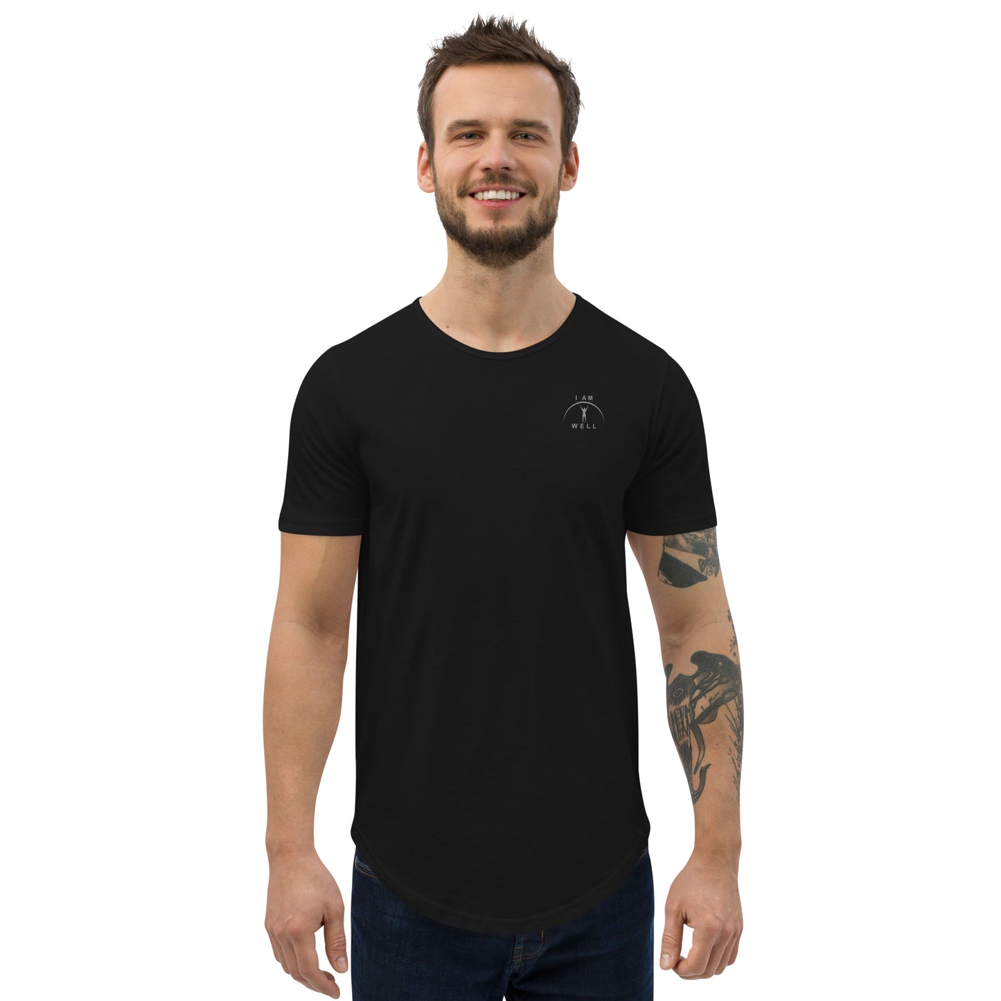 I AM WELL Men's 100% Cotton Curved-Hem T-Shirts w/ Grey Logo (multiple color options)