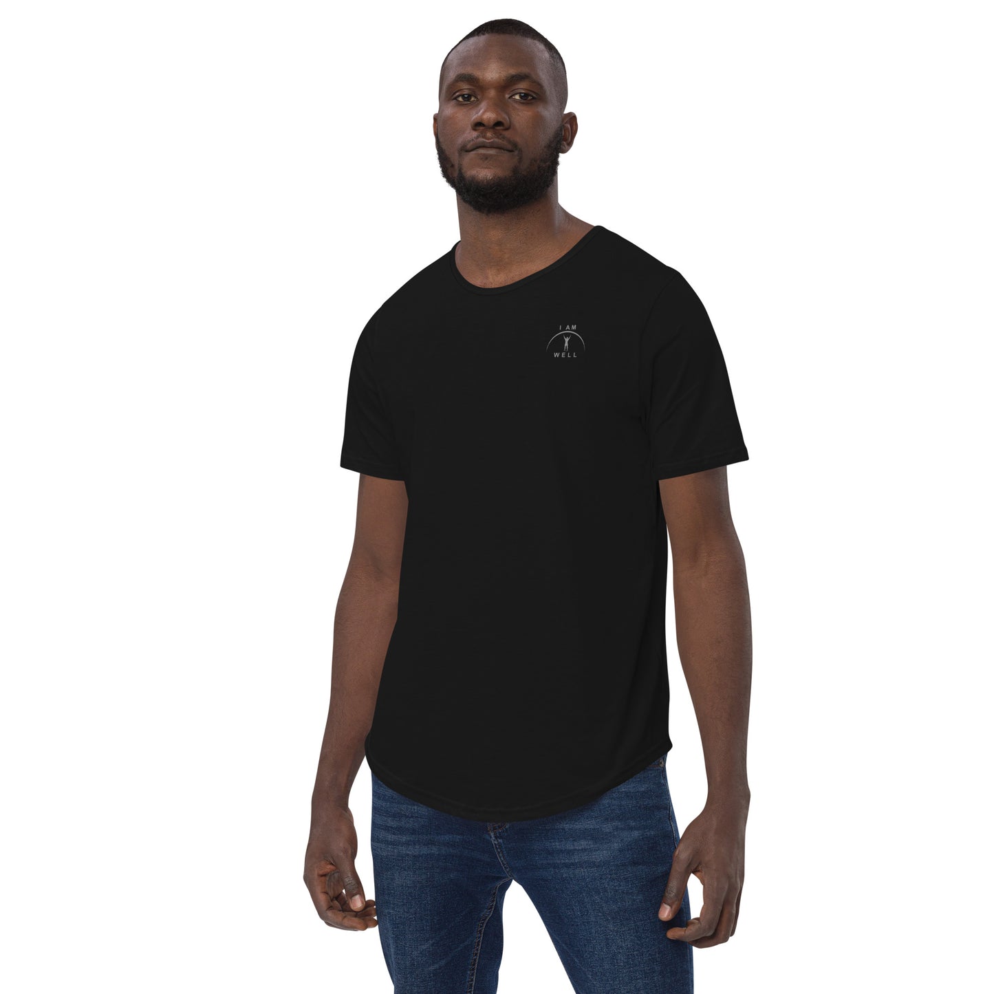 I AM WELL Men's 100% Cotton Curved-Hem T-Shirts w/ Grey Logo (multiple color options)