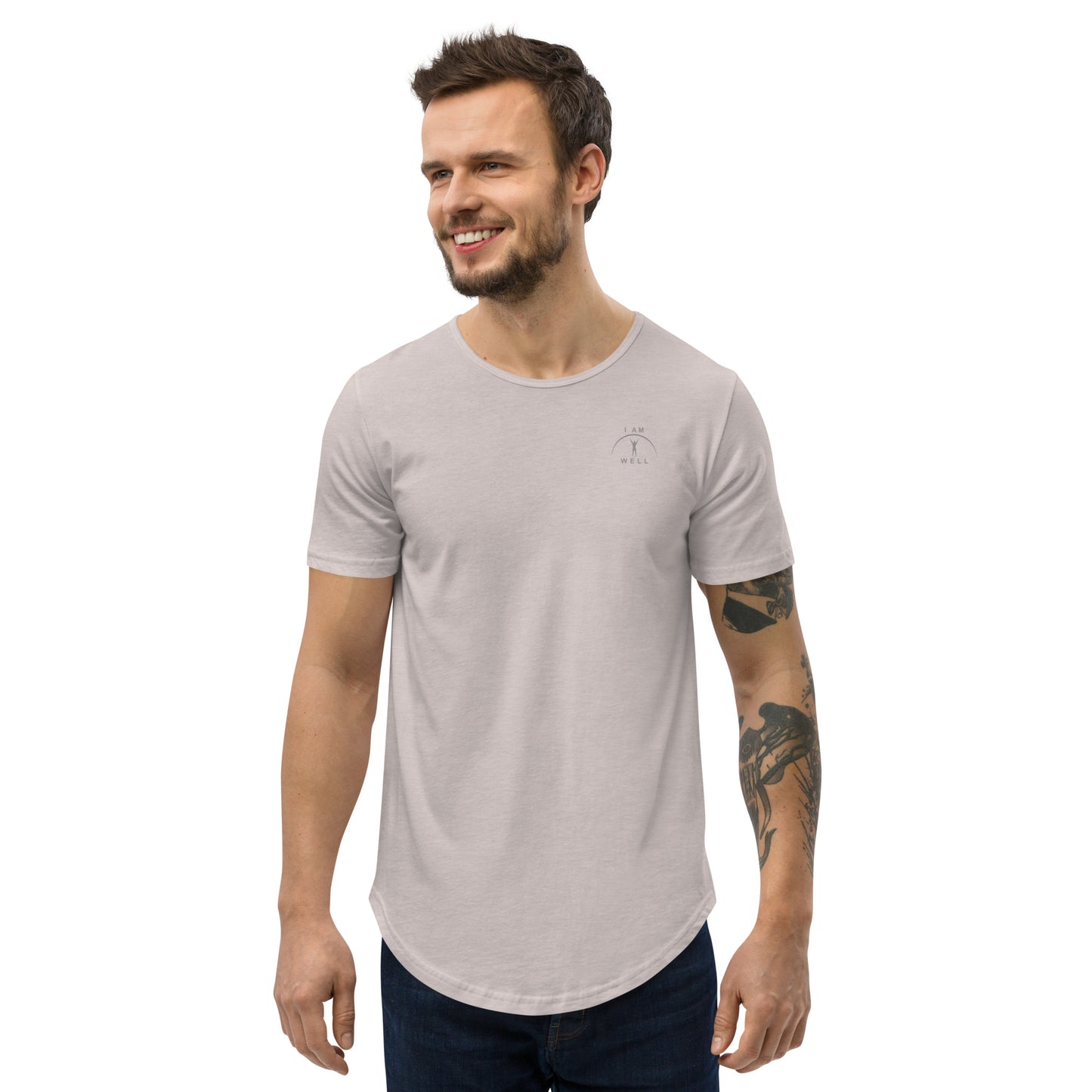 I AM WELL Men's 100% Cotton Curved-Hem T-Shirts w/ Grey Logo (multiple color options)