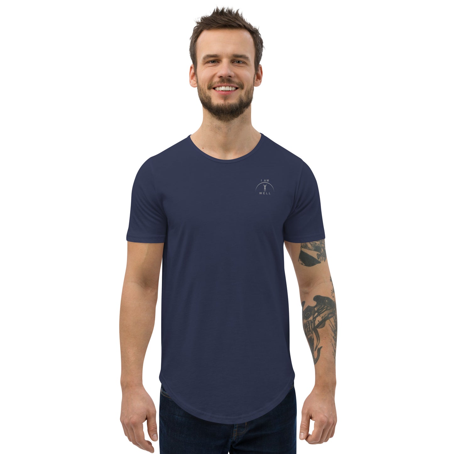 I AM WELL Men's 100% Cotton Curved-Hem T-Shirts w/ Grey Logo (multiple color options)