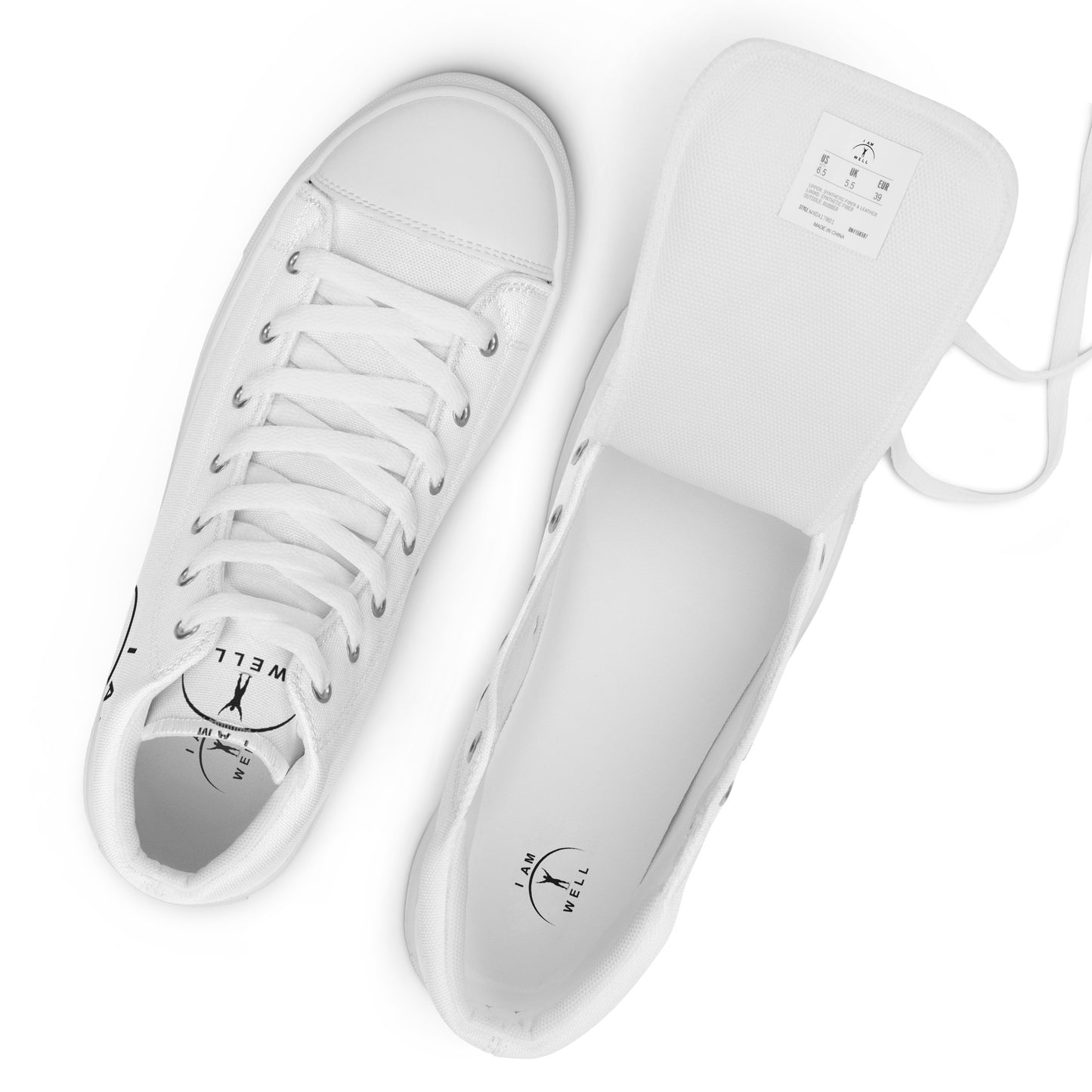 I AM WELL Men’s High Top Canvas Shoes - White w/ Black Logo