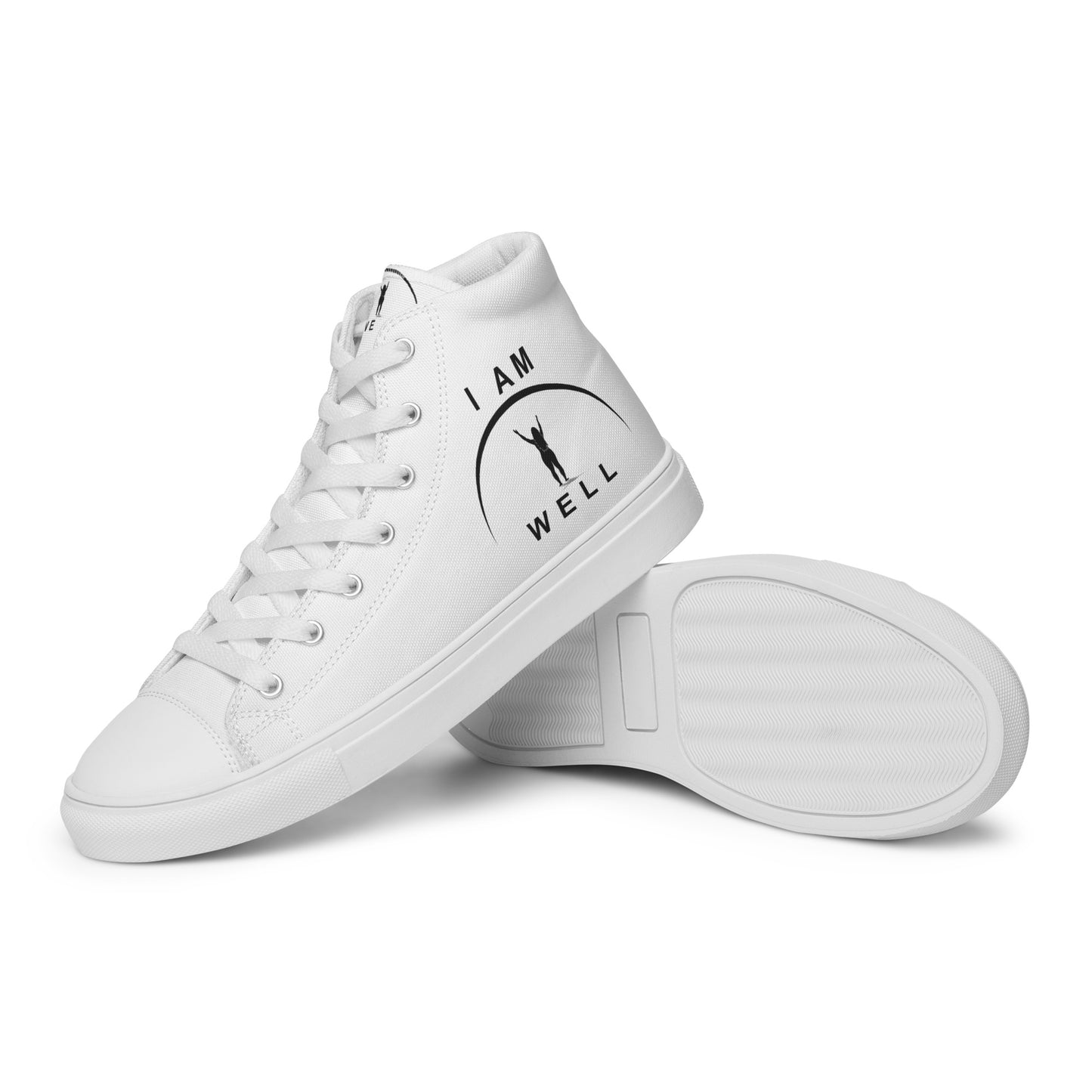 Women's High Top Canvas Shoes - White w/ Black Logo