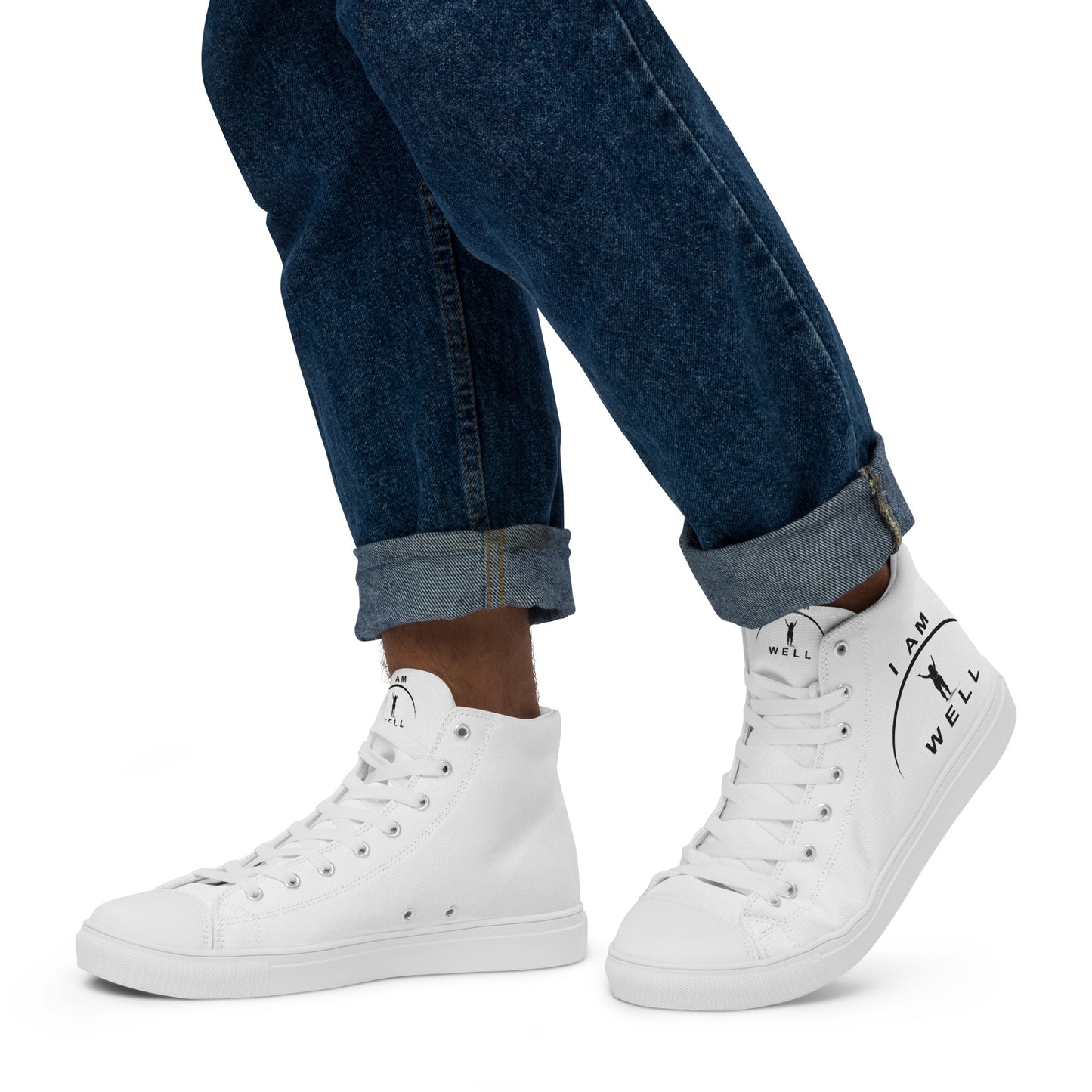 Women's High Top Canvas Shoes - White w/ Black Logo