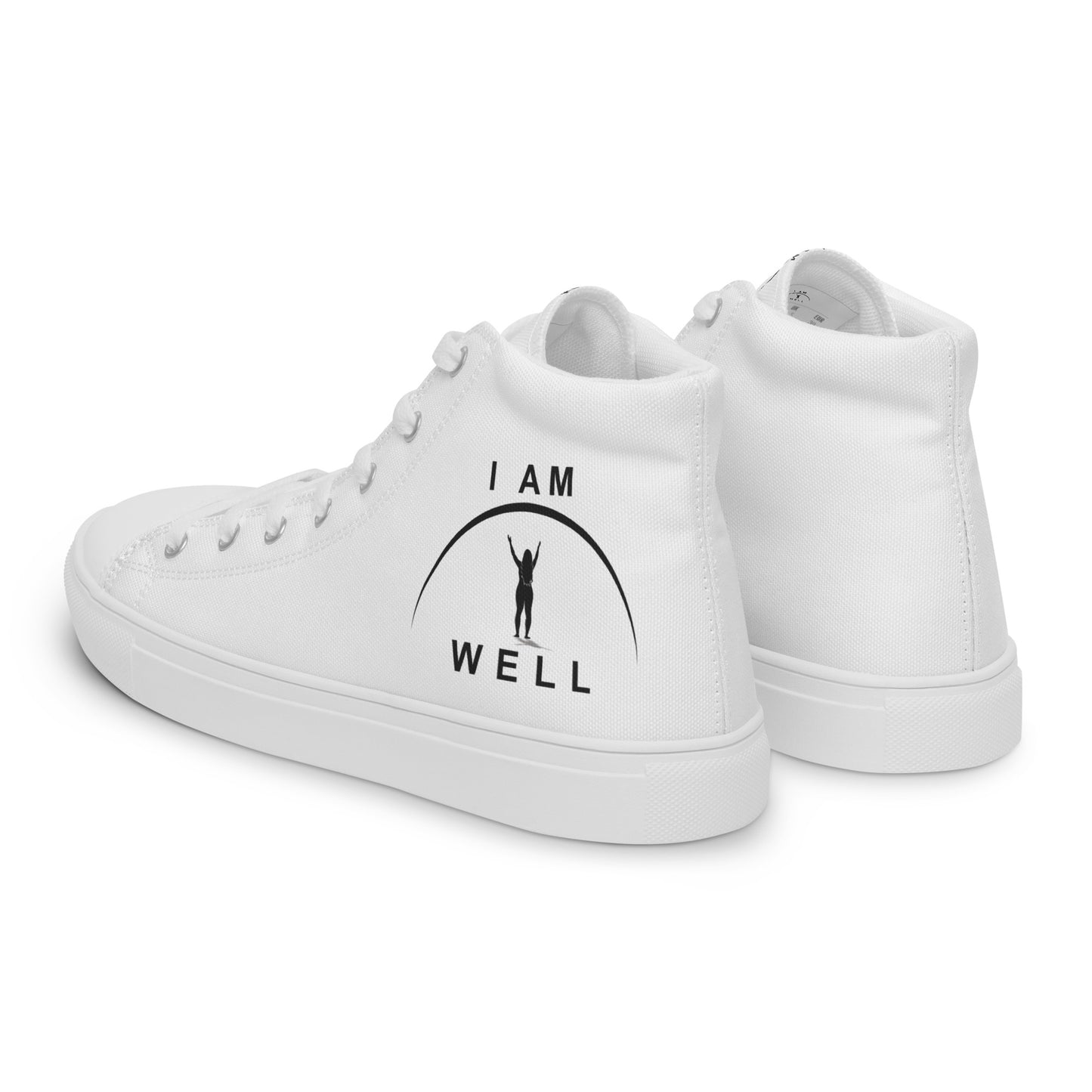 Women's High Top Canvas Shoes - White w/ Black Logo