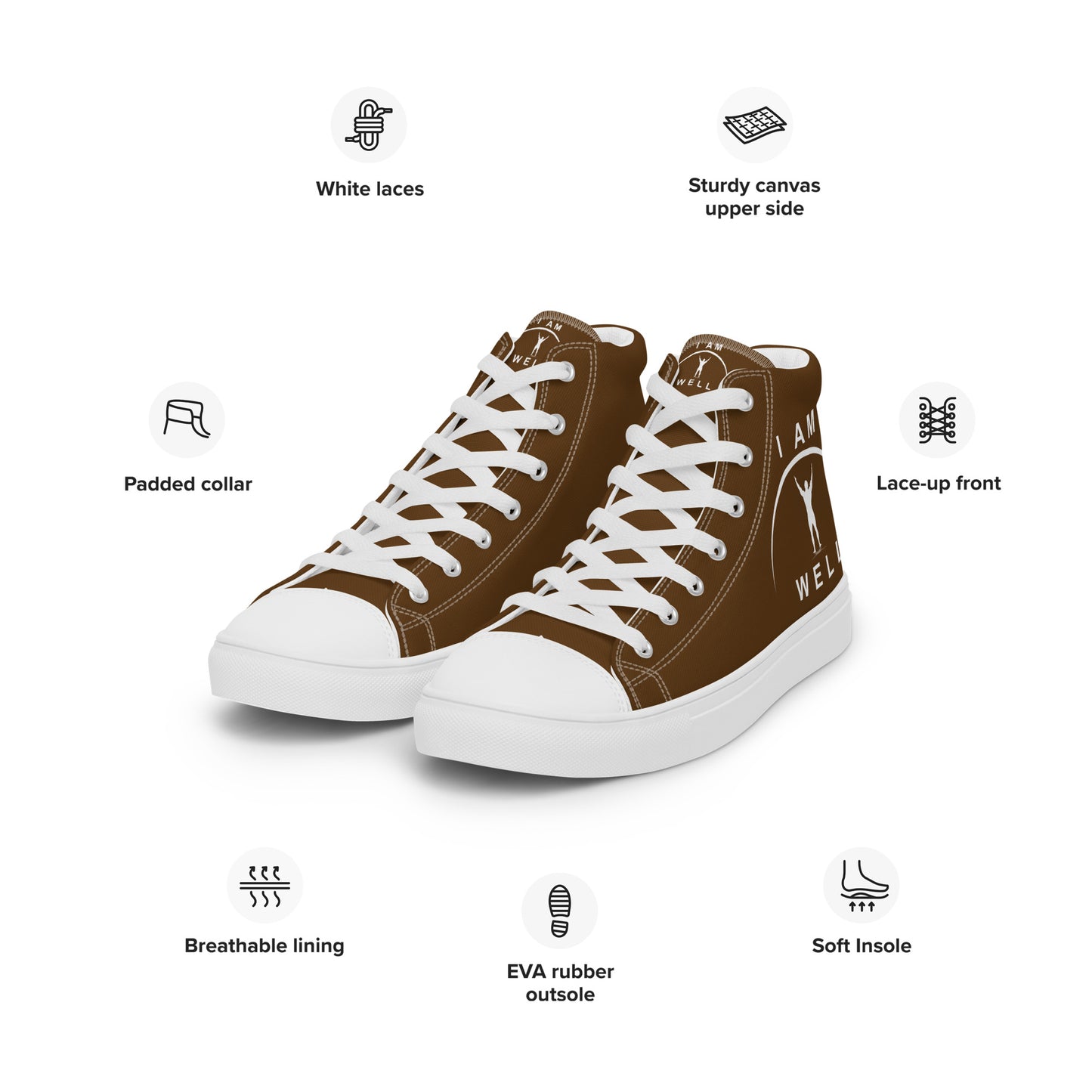 I AM WELL Men’s High Top Canvas Shoes - Brown w/ White Logo