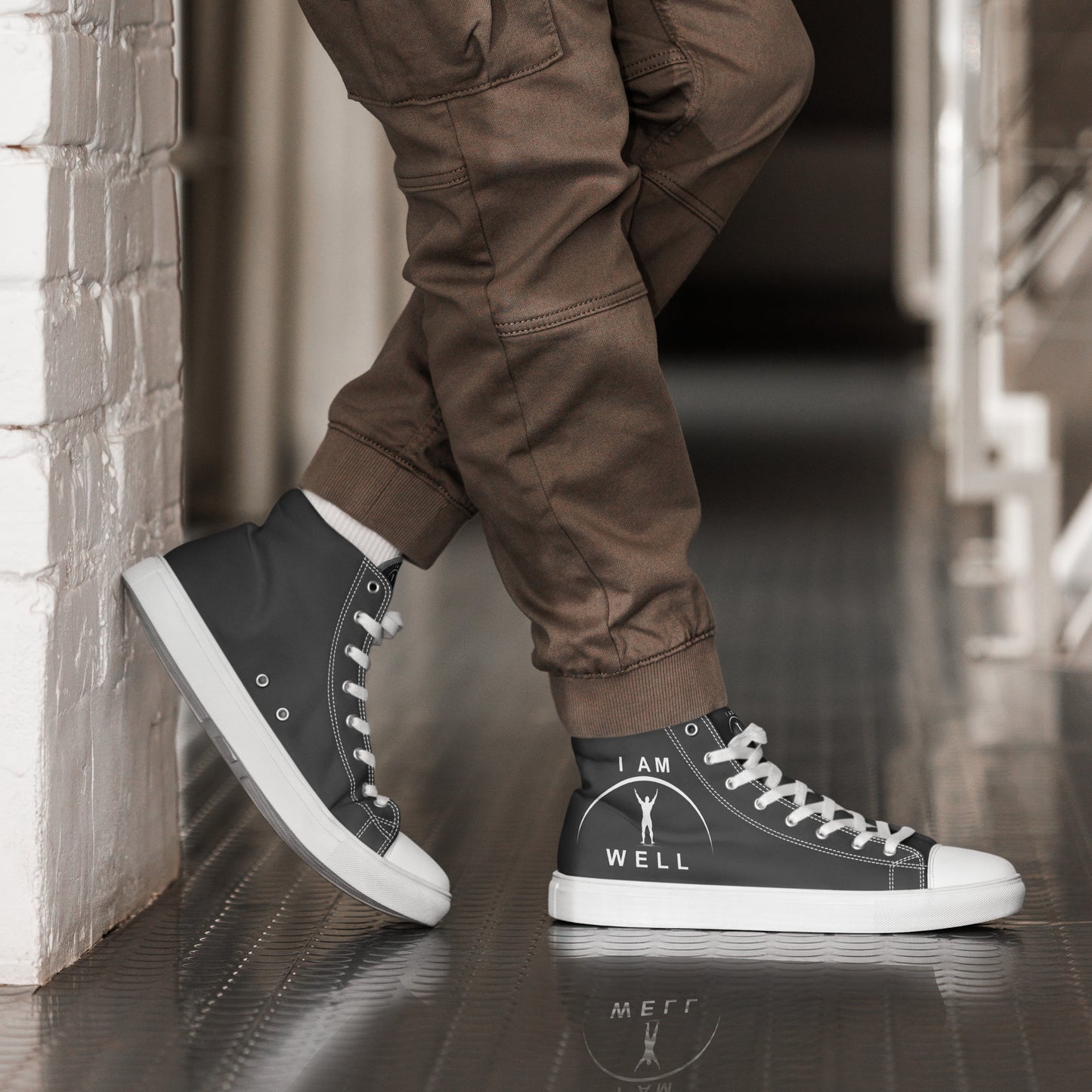 I AM WELL Men’s High Top Canvas Shoes - Dark Grey w/ White Logo