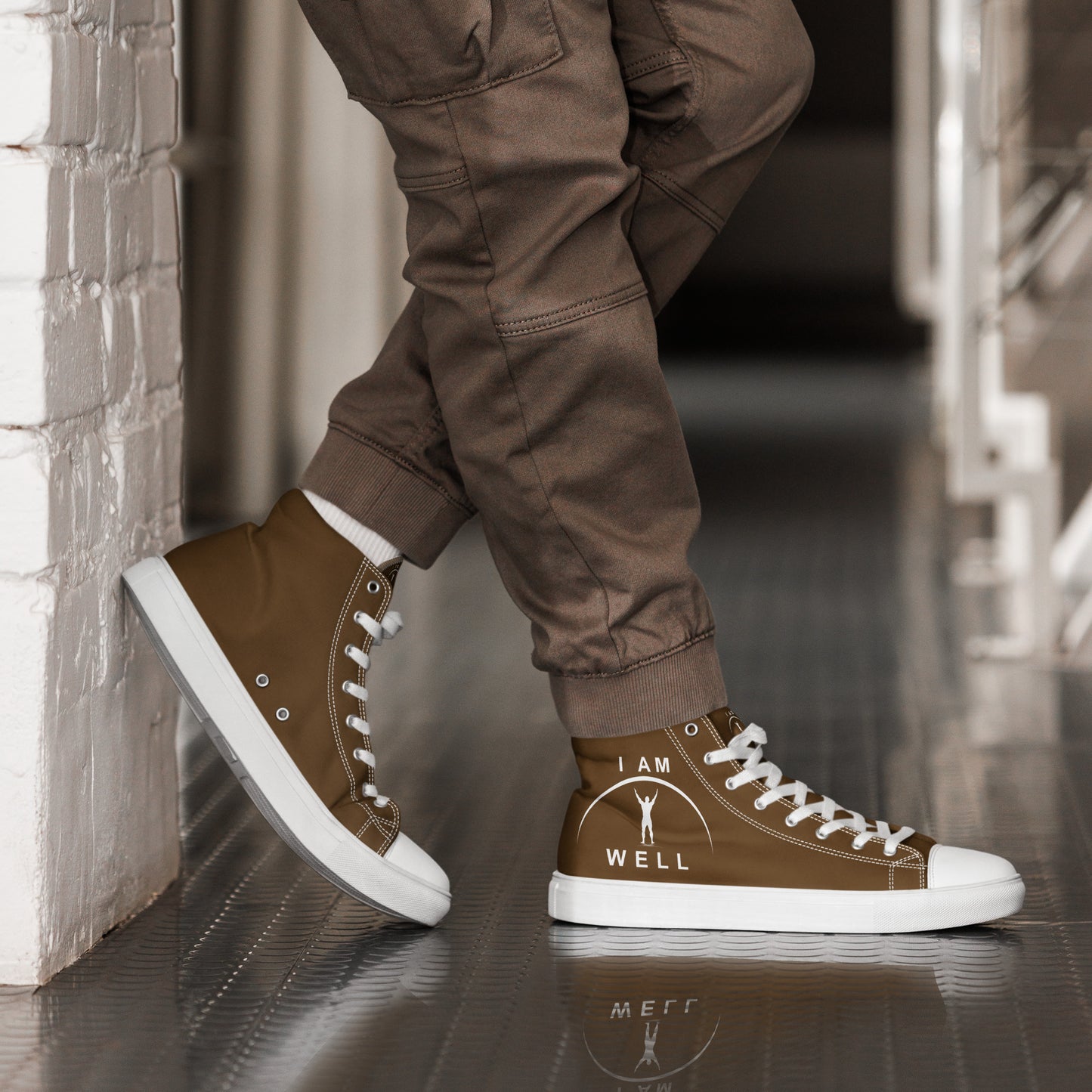 I AM WELL Men’s High Top Canvas Shoes - Brown w/ White Logo