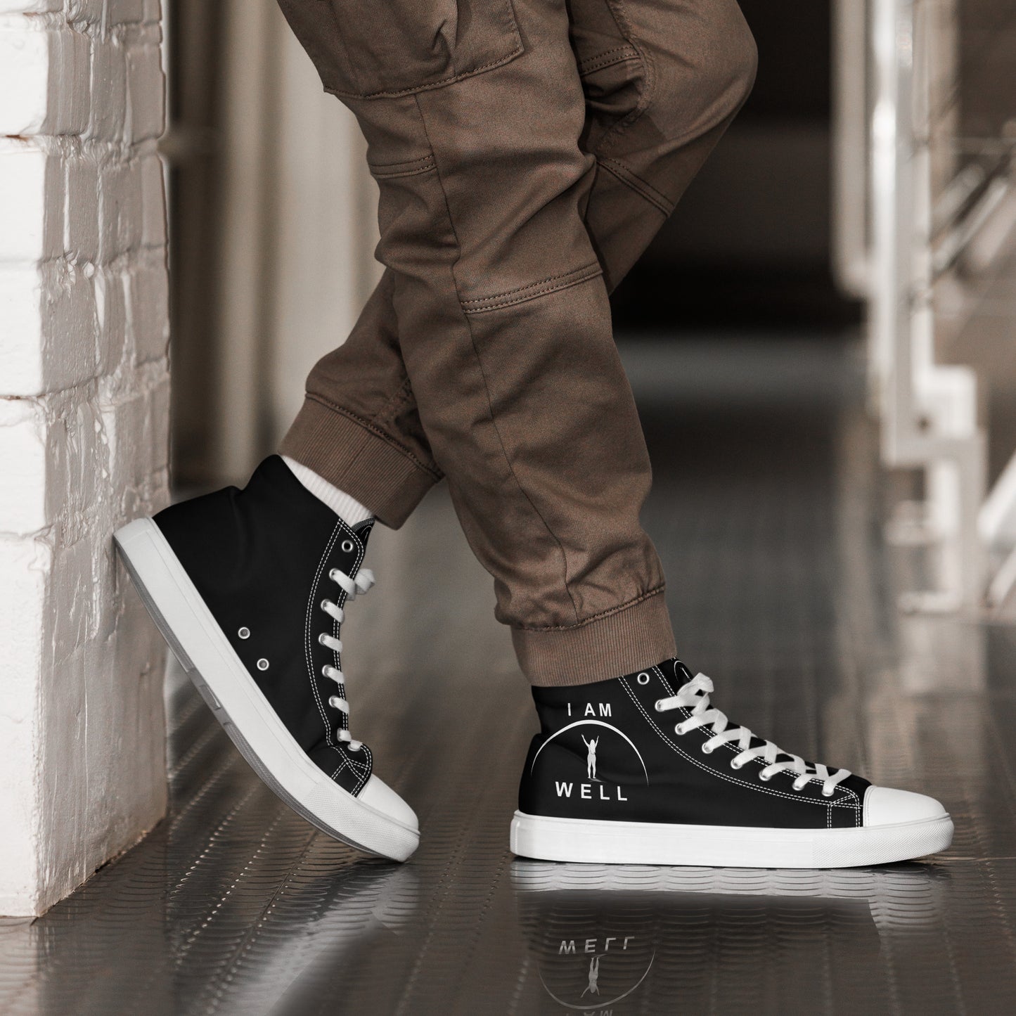 Women’s High Top Canvas Shoes - White and Black w/ White Logo