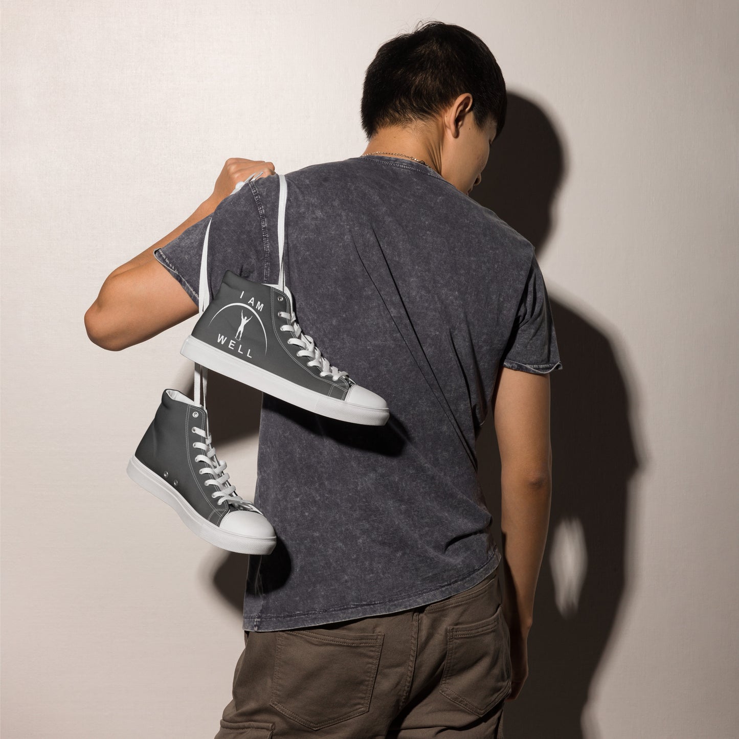 I AM WELL Men’s High Top Canvas Shoes - Dark Grey w/ White Logo