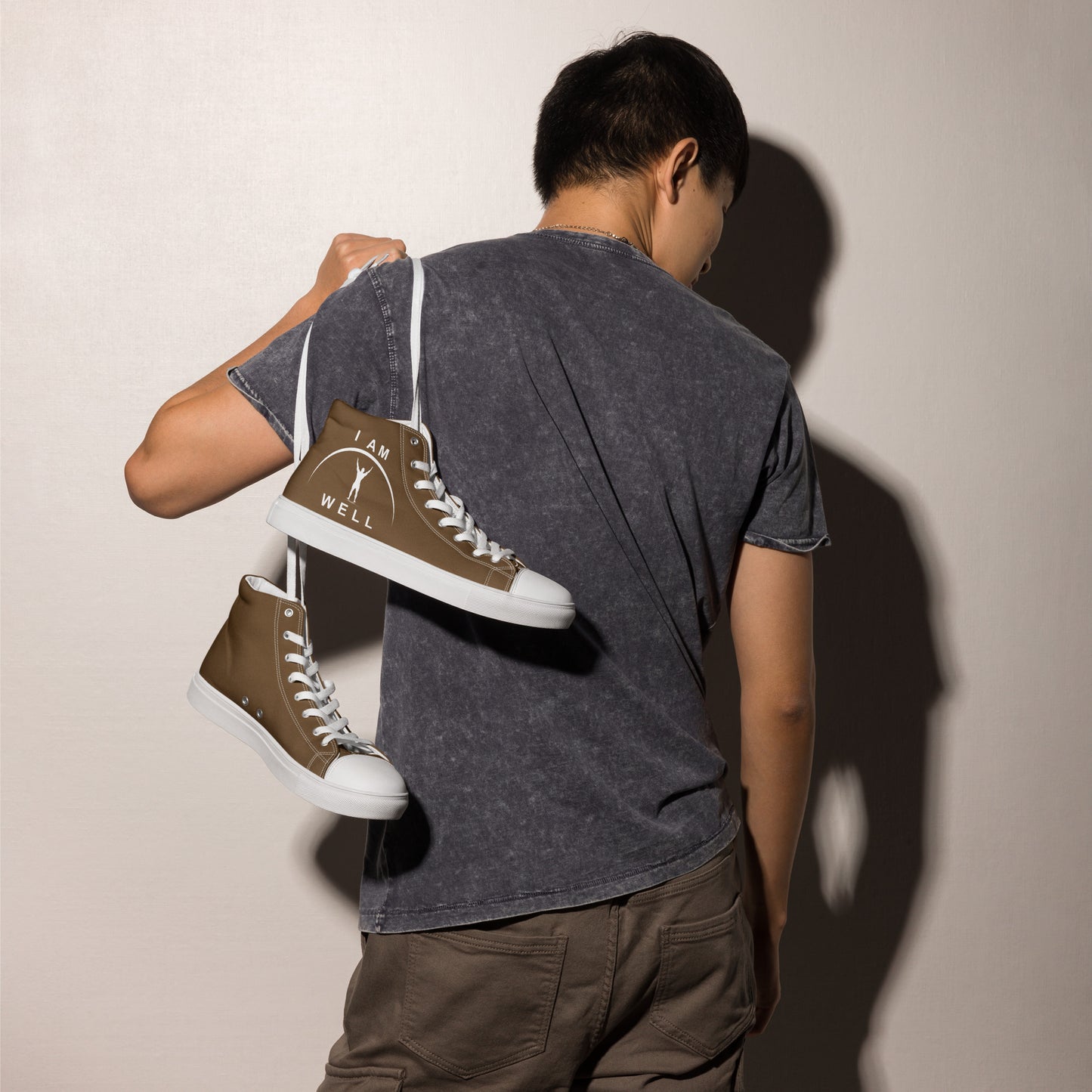 I AM WELL Men’s High Top Canvas Shoes - Brown w/ White Logo