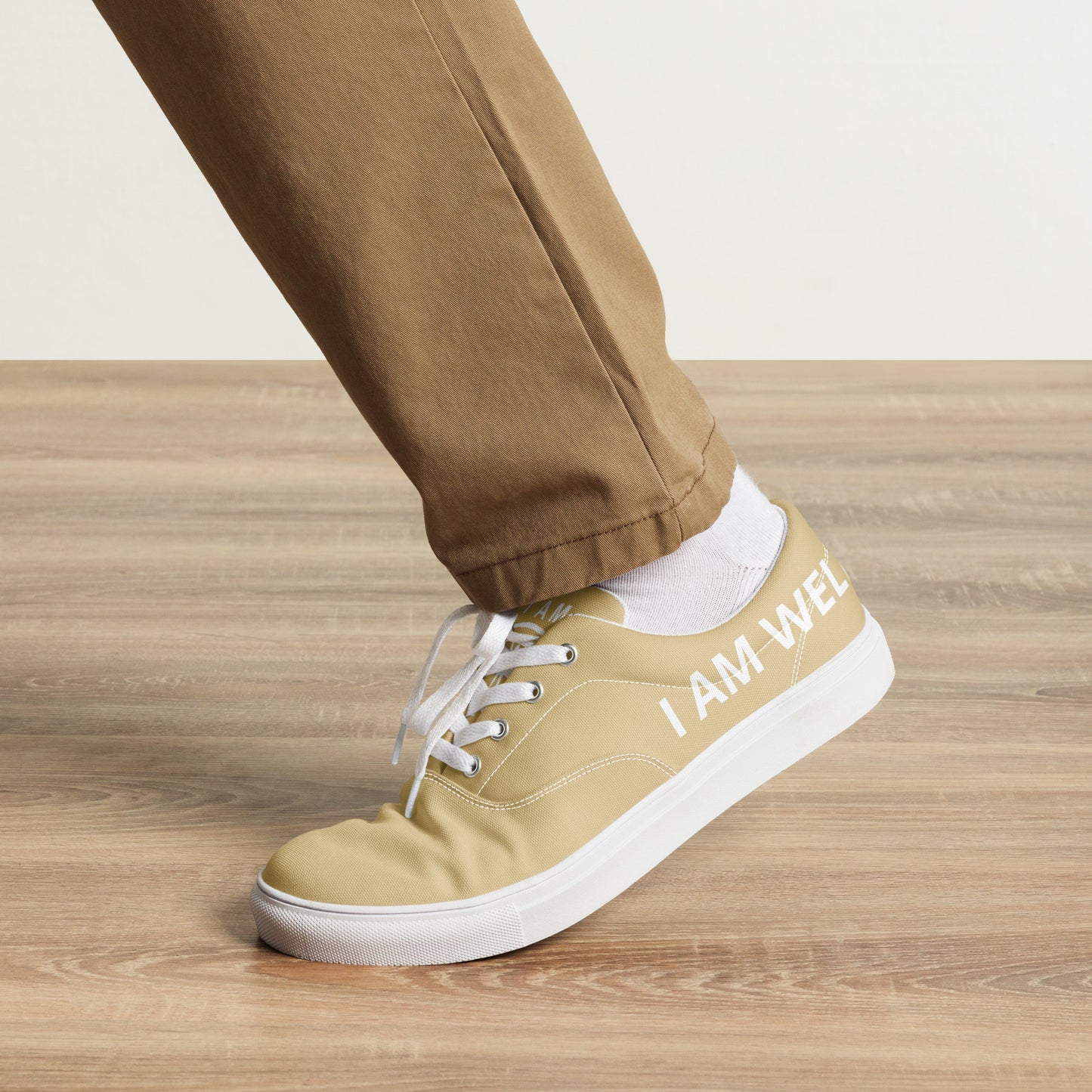 I AM WELL Men’s Lace-up Canvas Shoes - Khaki w/ White Logo