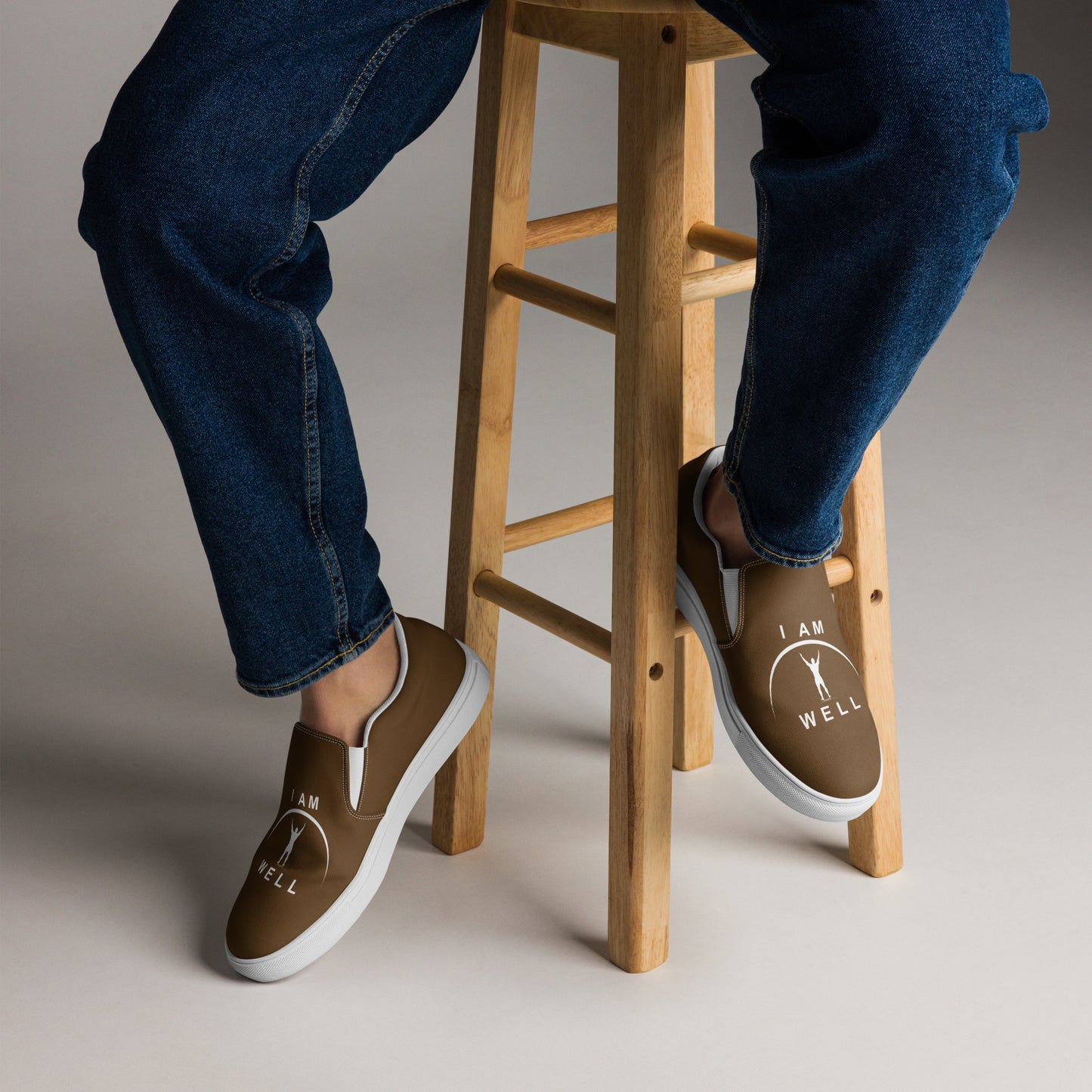 I AM WELL Men’s Slip-on Canvas Shoes - Brown w/ White Logo