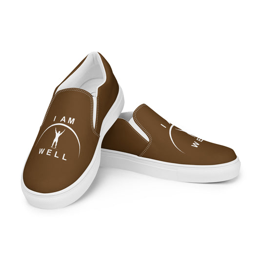 I AM WELL Men’s Slip-on Canvas Shoes - Brown w/ White Logo