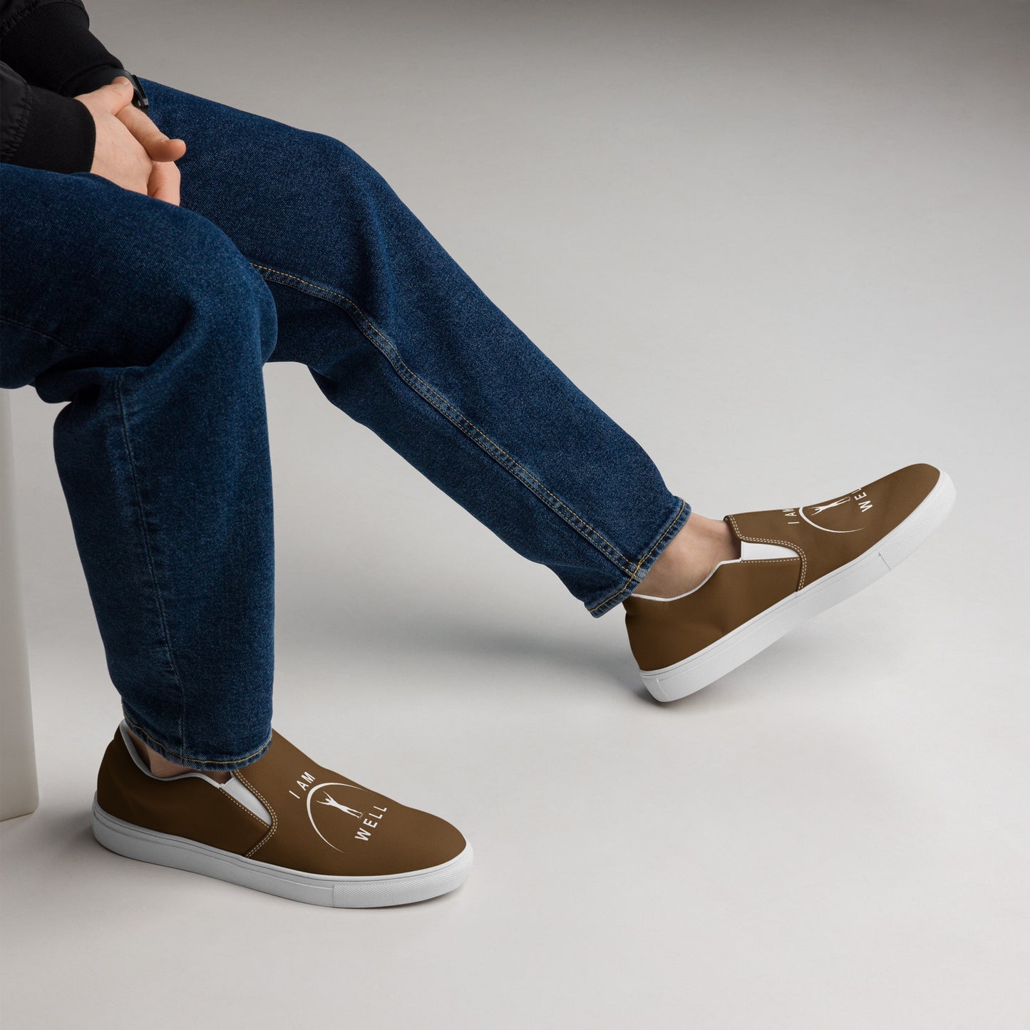 I AM WELL Men’s Slip-on Canvas Shoes - Brown w/ White Logo