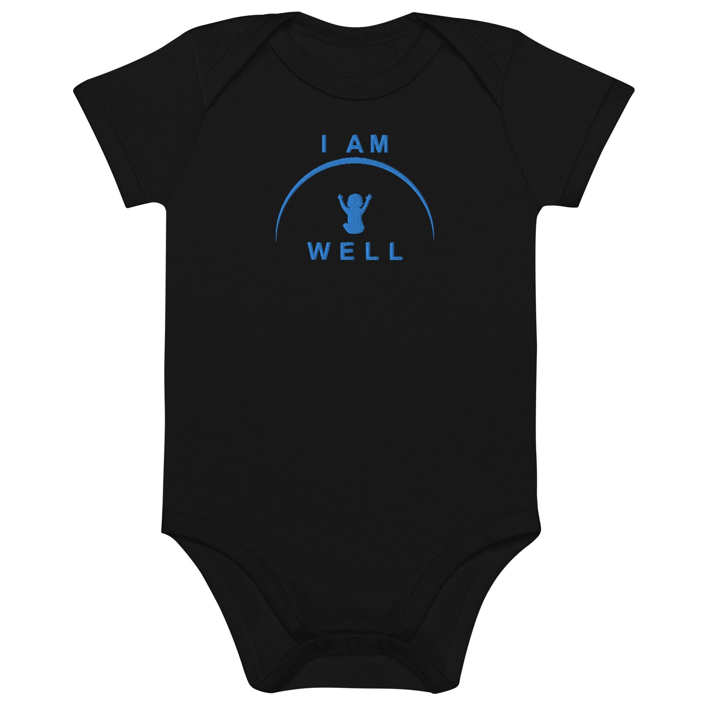 I AM WELL Boys' Organic Cotton Onesie w/ Embroidered Blue Logo (multiple color options)