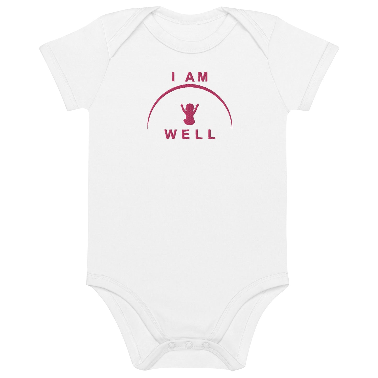 I AM WELL Girls' Organic Cotton Onesie w/ Embroidered Pink Logo (multiple color options)