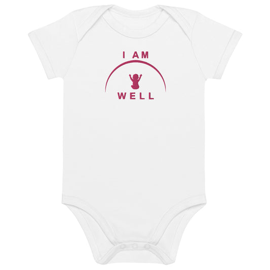 I AM WELL Girls' Organic Cotton Onesie w/ Embroidered Pink Logo (multiple color options)