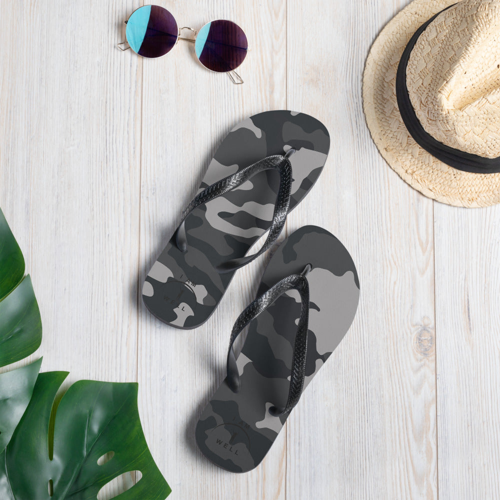 I AM WELL Women's Flip-Flops Camo w/ Black Logo