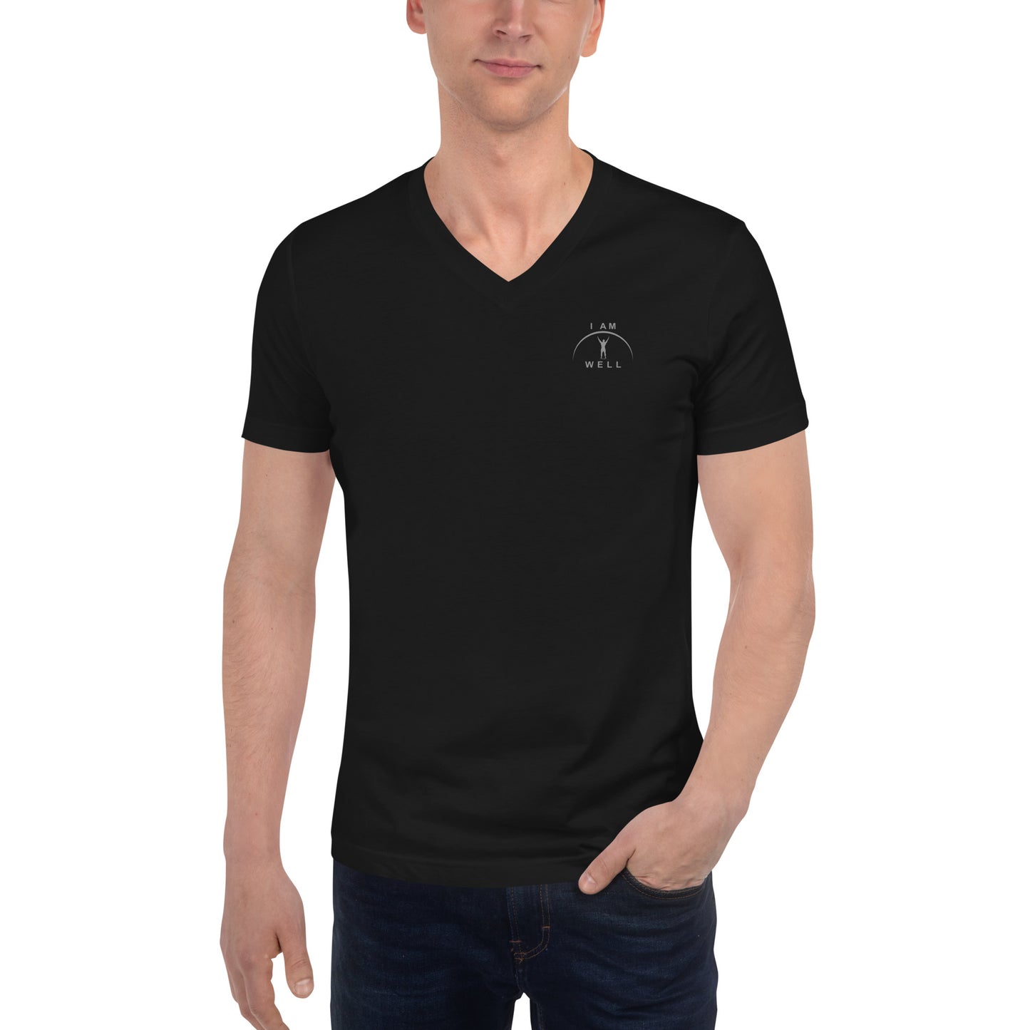 I AM WELL Men's 100% Cotton Short-Sleeve V-Neck T-Shirts w/ Grey Logo (multiple color options)