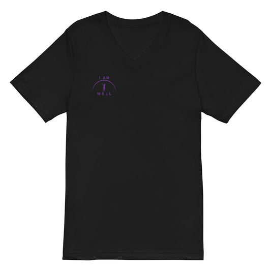 I AM WELL Women's Short Sleeve V-Neck T-Shirt w/ Purple Logo (multiple color options)