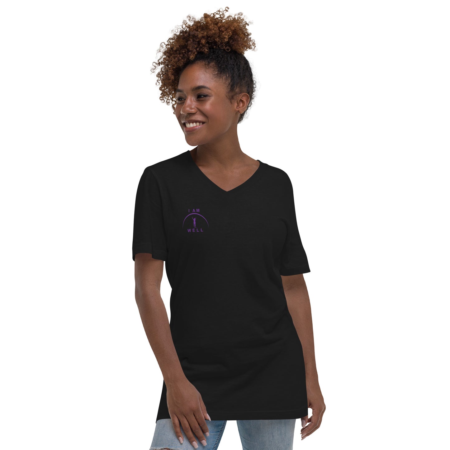 I AM WELL Women's Short Sleeve V-Neck T-Shirt w/ Purple Logo (multiple color options)