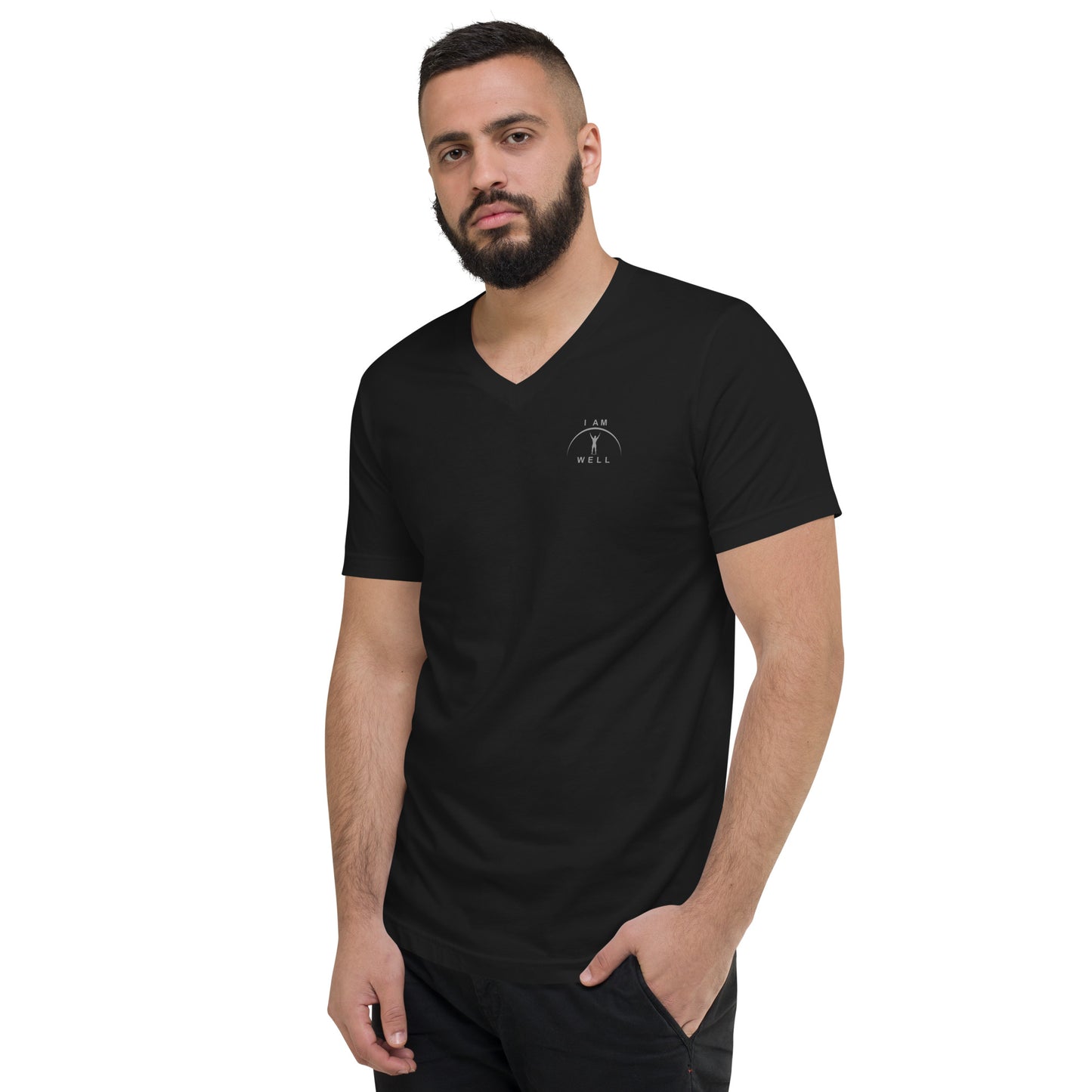 I AM WELL Men's 100% Cotton Short-Sleeve V-Neck T-Shirts w/ Grey Logo (multiple color options)