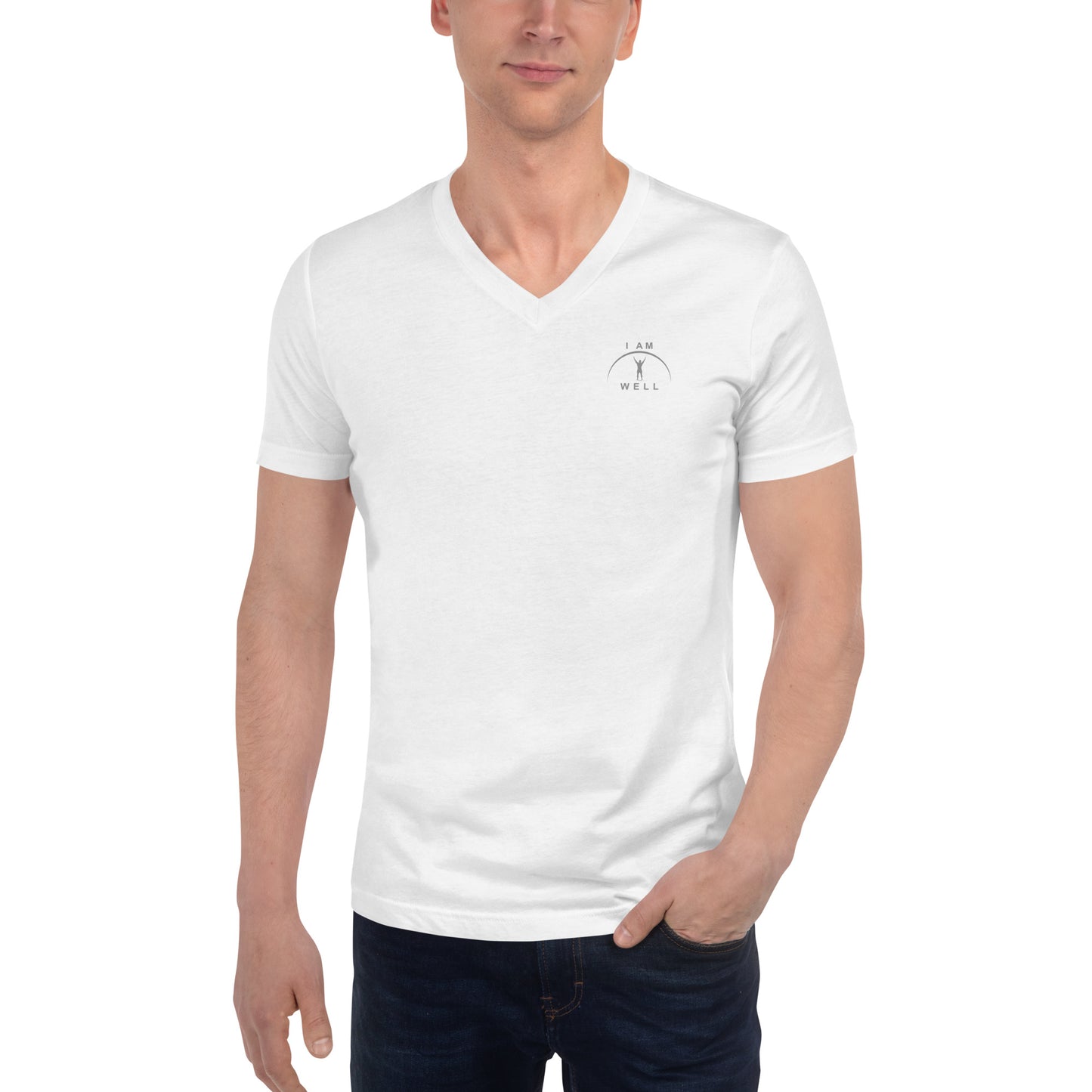 I AM WELL Men's 100% Cotton Short-Sleeve V-Neck T-Shirts w/ Grey Logo (multiple color options)