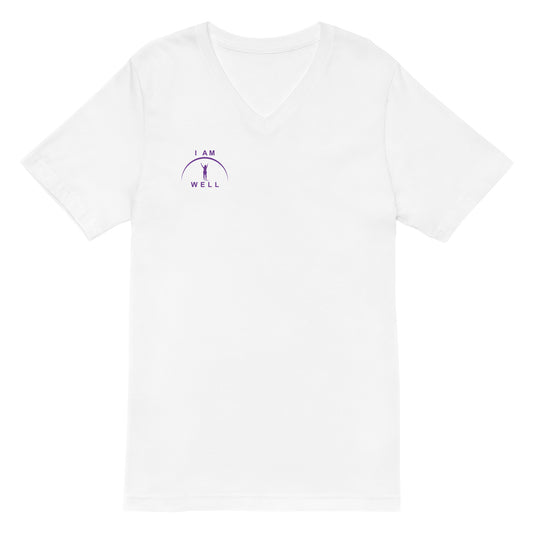 I AM WELL Women's Short Sleeve V-Neck T-Shirt w/ Purple Logo (multiple color options)