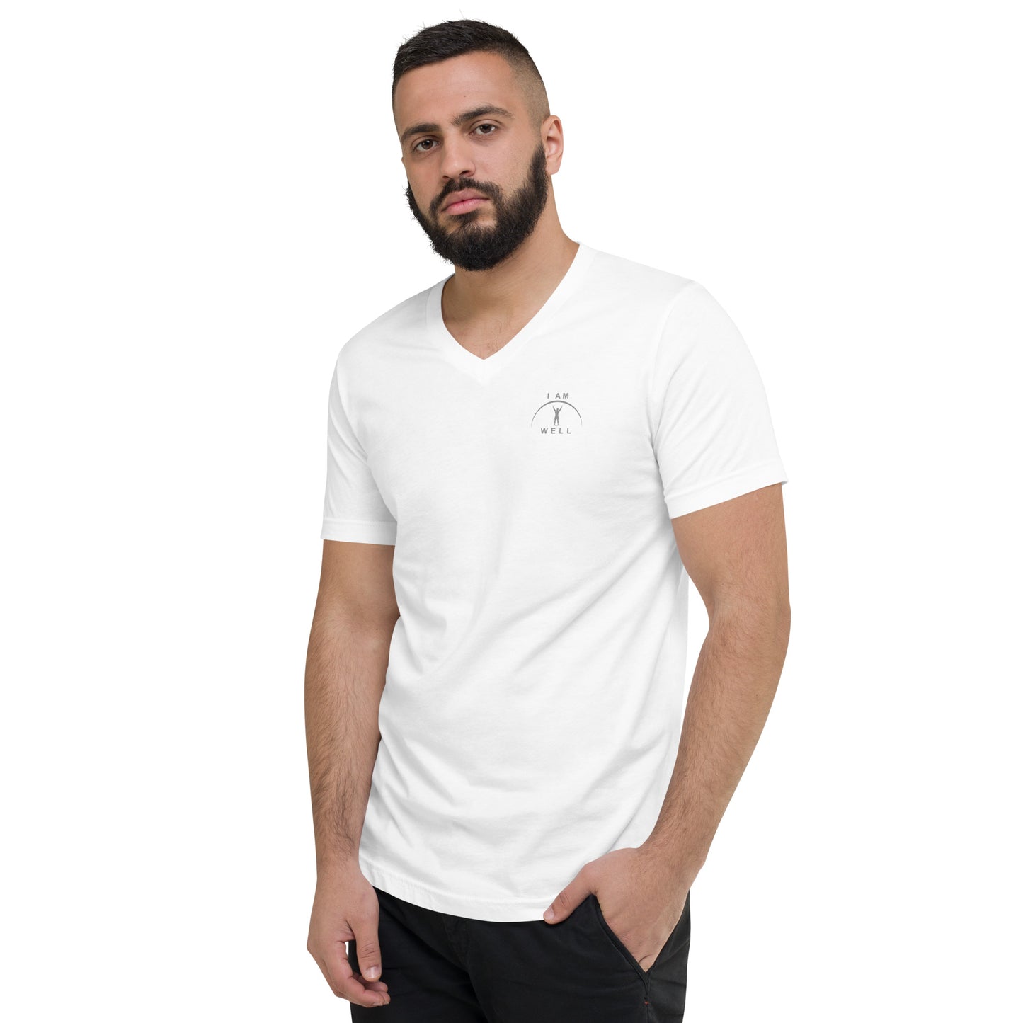 I AM WELL Men's 100% Cotton Short-Sleeve V-Neck T-Shirts w/ Grey Logo (multiple color options)