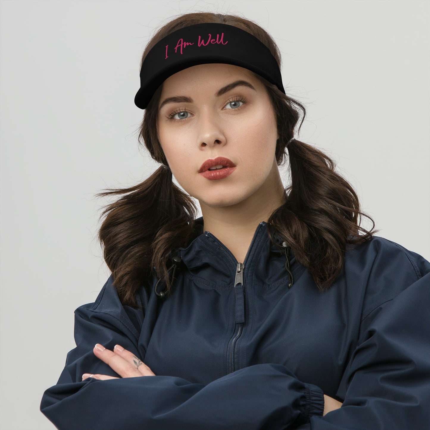 I AM WELL Women's Visor - Pink Script Embroidered Letters (Multiple Color Options)