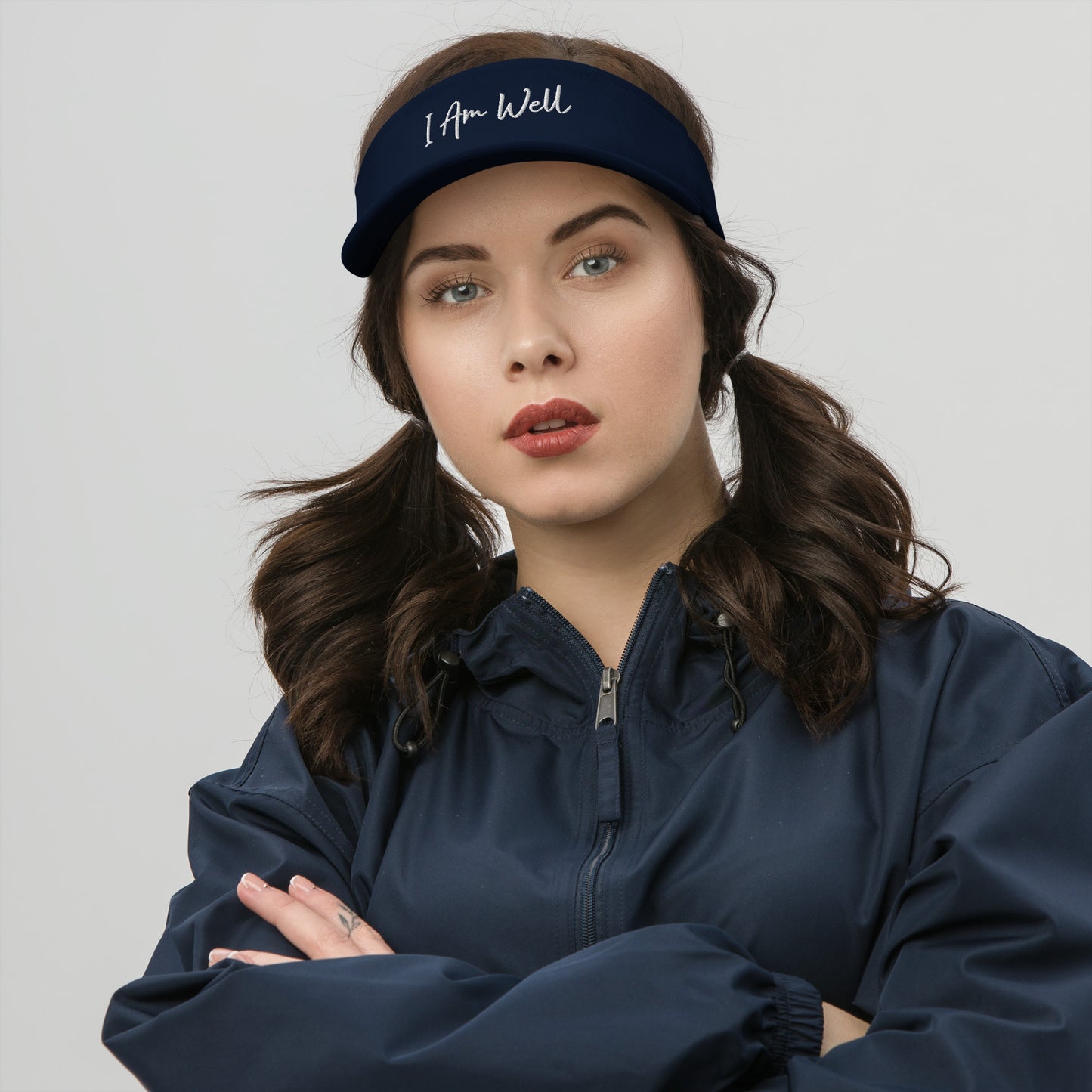 I AM WELL Women's Visor - White Script Embroidered Letters (Multiple Color Options)