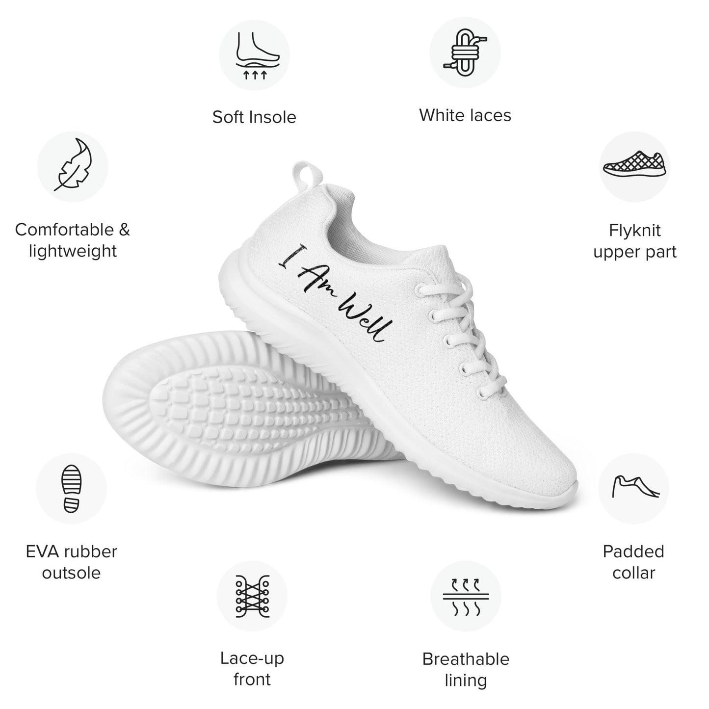 I AM WELL Women’s Athletic Shoes White and Black