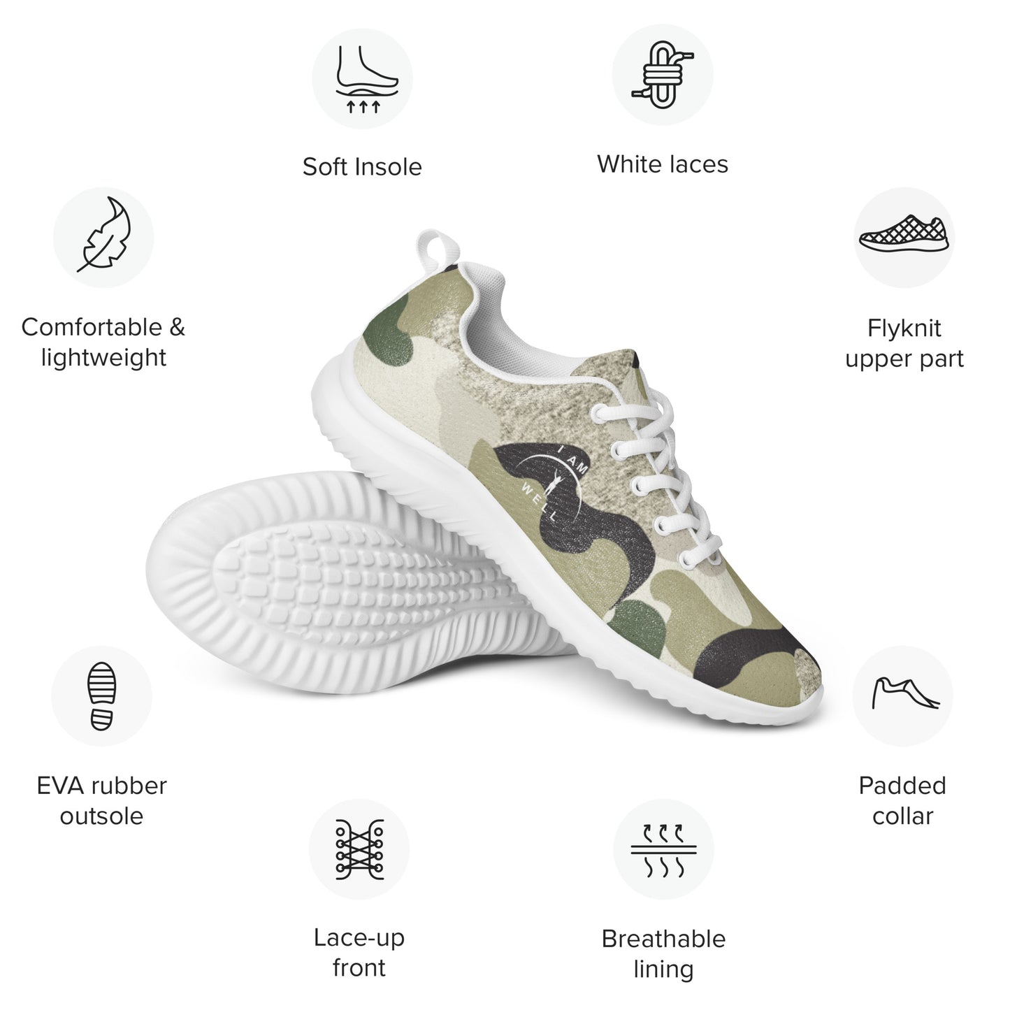 I AM WELL Women’s Athletic Shoes Green Camo w/ White Logo