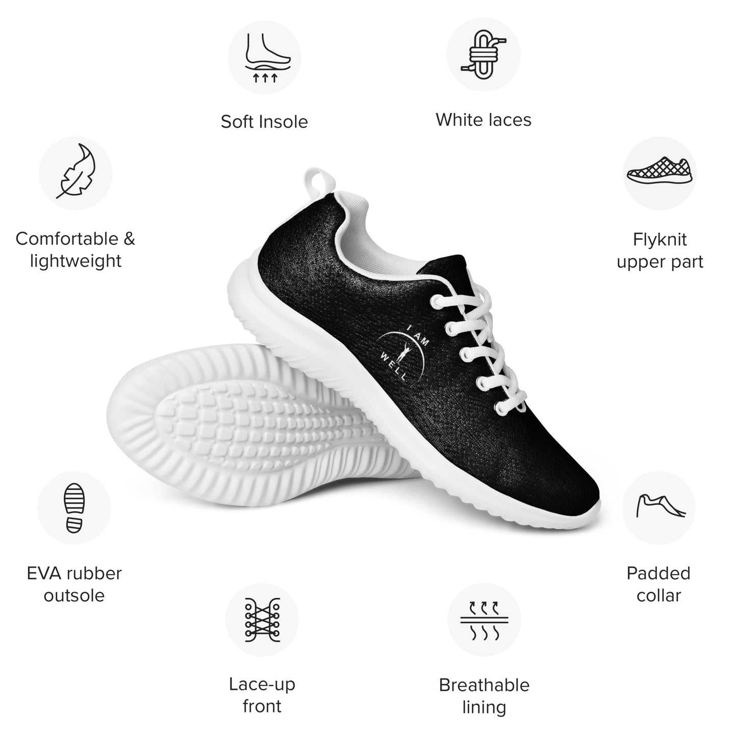 I AM WELL Women’s Athletic Shoes Black w/ White Logo