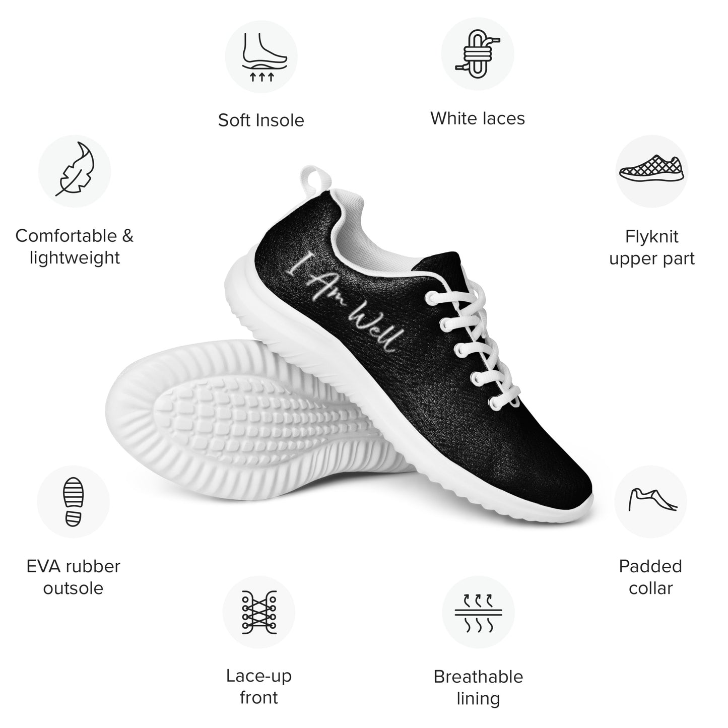 I AM WELL Women’s Athletic Shoes Black and White