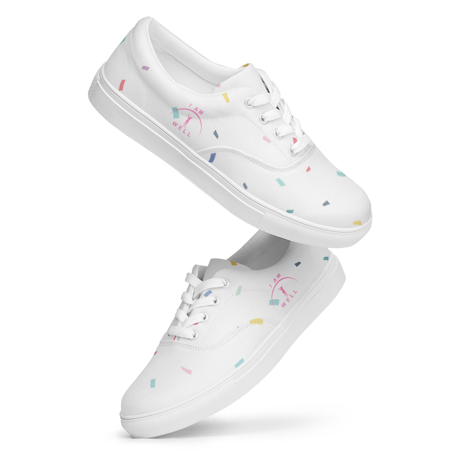 I AM WELL Women’s Lace-up Canvas Shoes Confetti w/ Pink Logo