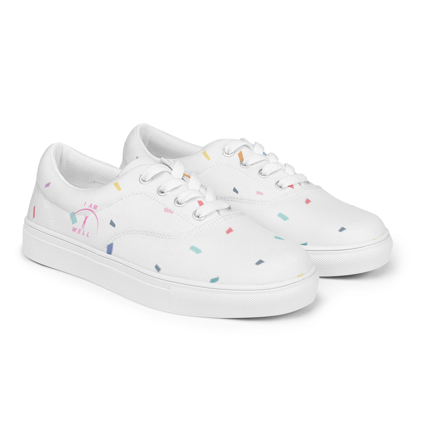 I AM WELL Women’s Lace-up Canvas Shoes Confetti w/ Pink Logo