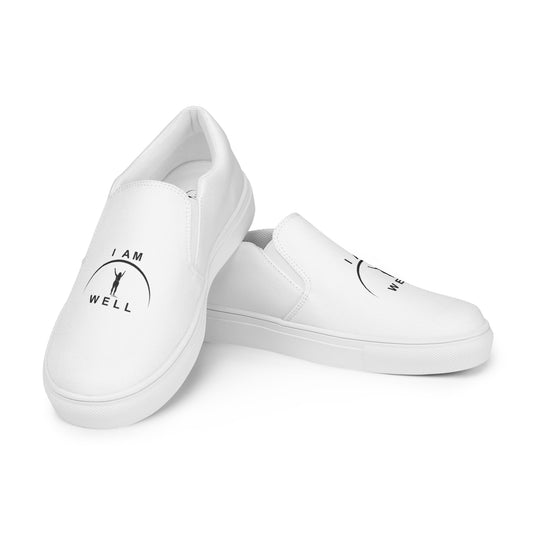 I AM WELL Women’s Slip-on Canvas Shoes White w/ Black Logo