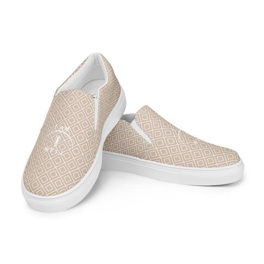 I AM WELL Women’s Slip-on Canvas Shoes Beige w/ White Logo