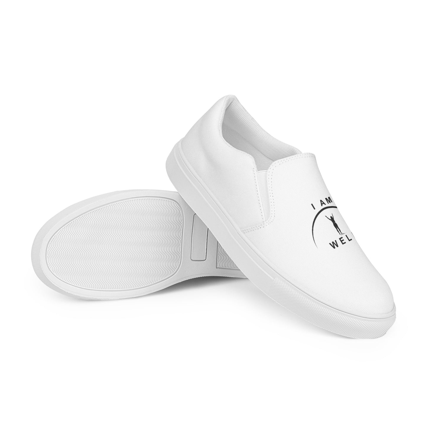 I AM WELL Women’s Slip-on Canvas Shoes White w/ Black Logo