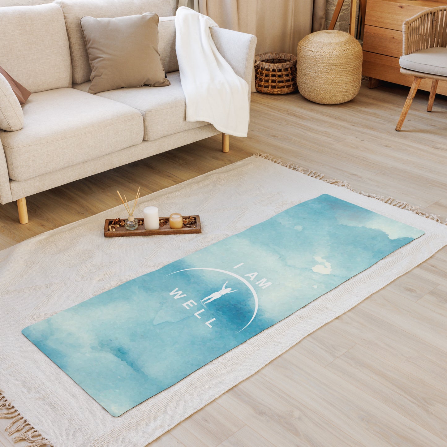 I AM WELL Women's Exercise Mat - Water Color Sky w/ White Logo