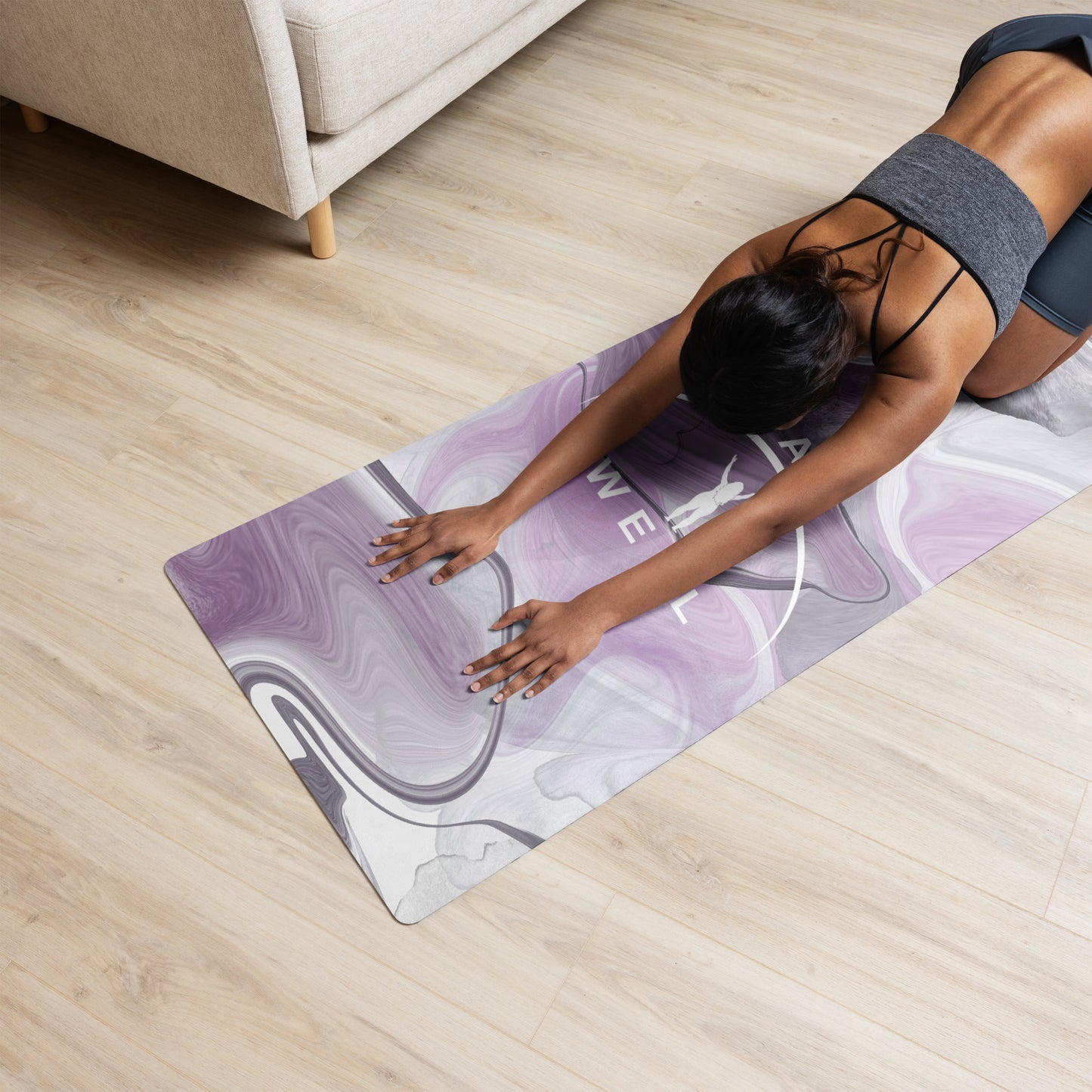 I AM WELL Women's Exercise mat - Purple and Grey Oil w/ White Logo