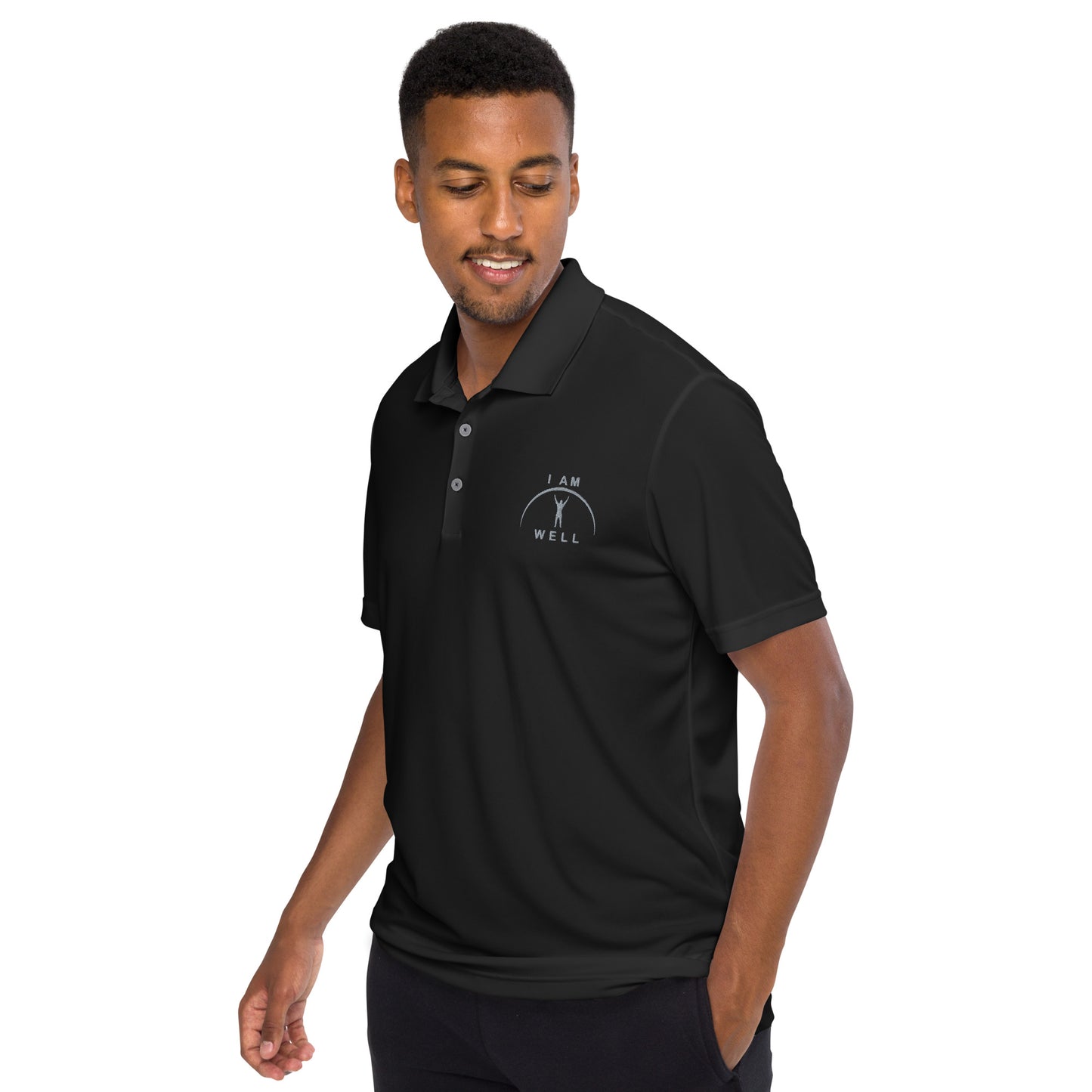 I AM WELL Men's Adidas Performance Polo Shirt Grey Embroidered Logo (multiple color options)