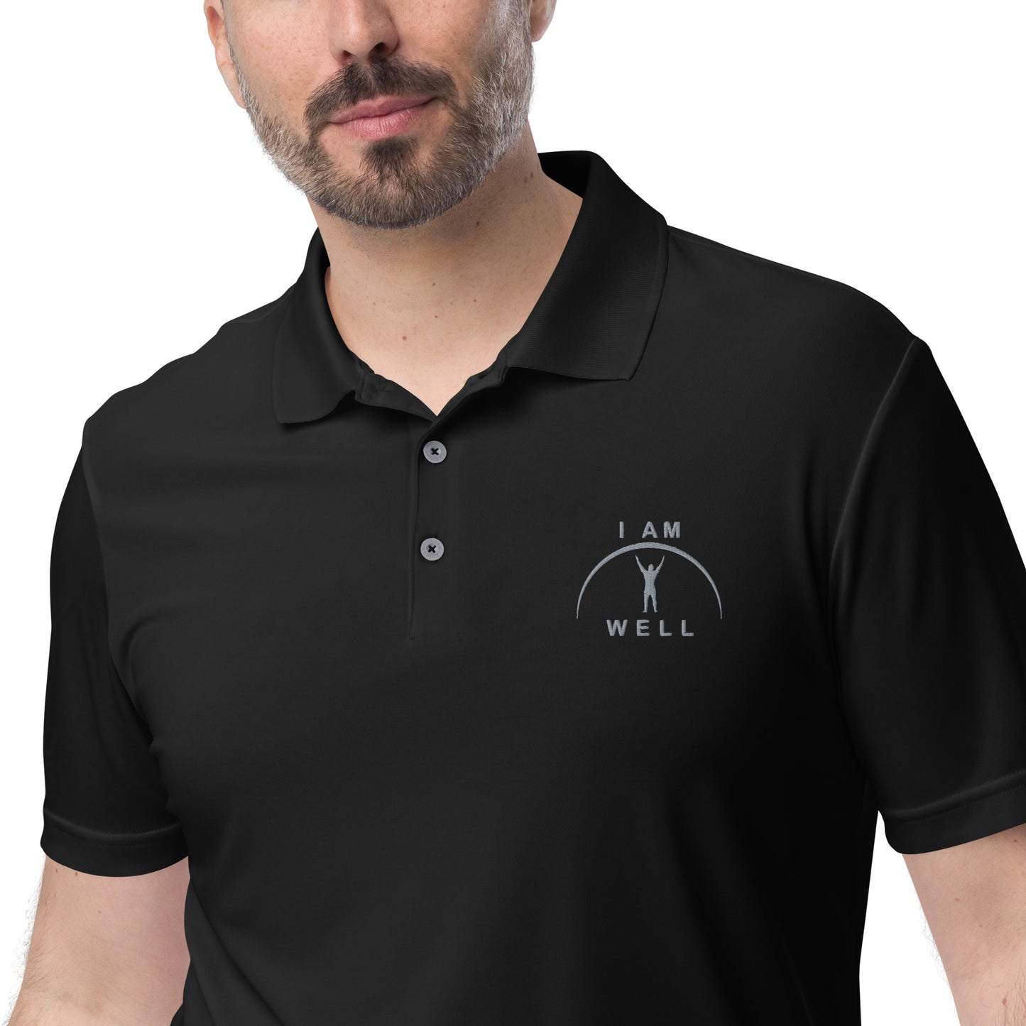 I AM WELL Men's Adidas Performance Polo Shirt Grey Embroidered Logo (multiple color options)