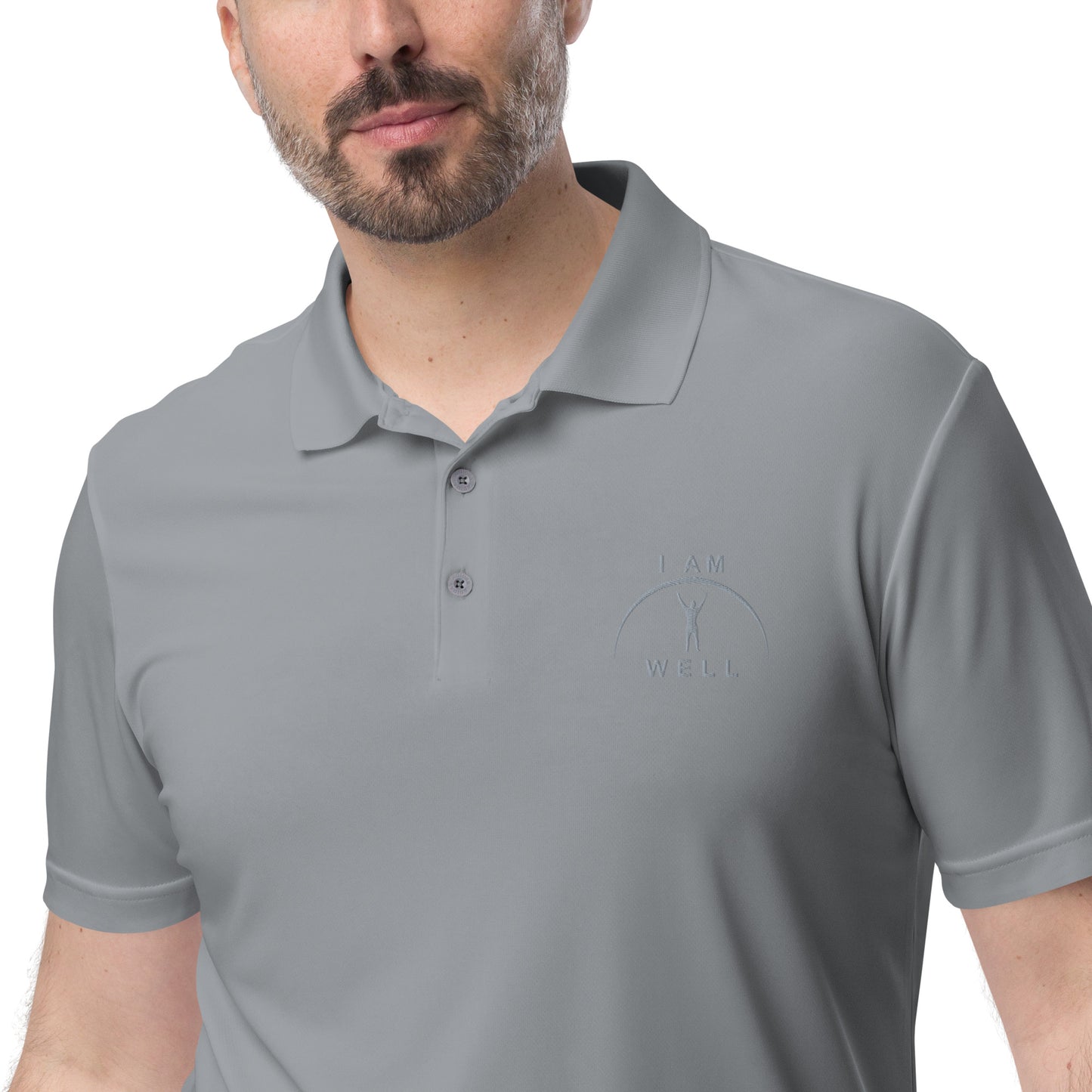 I AM WELL Men's Adidas Performance Polo Shirt Grey Embroidered Logo (multiple color options)