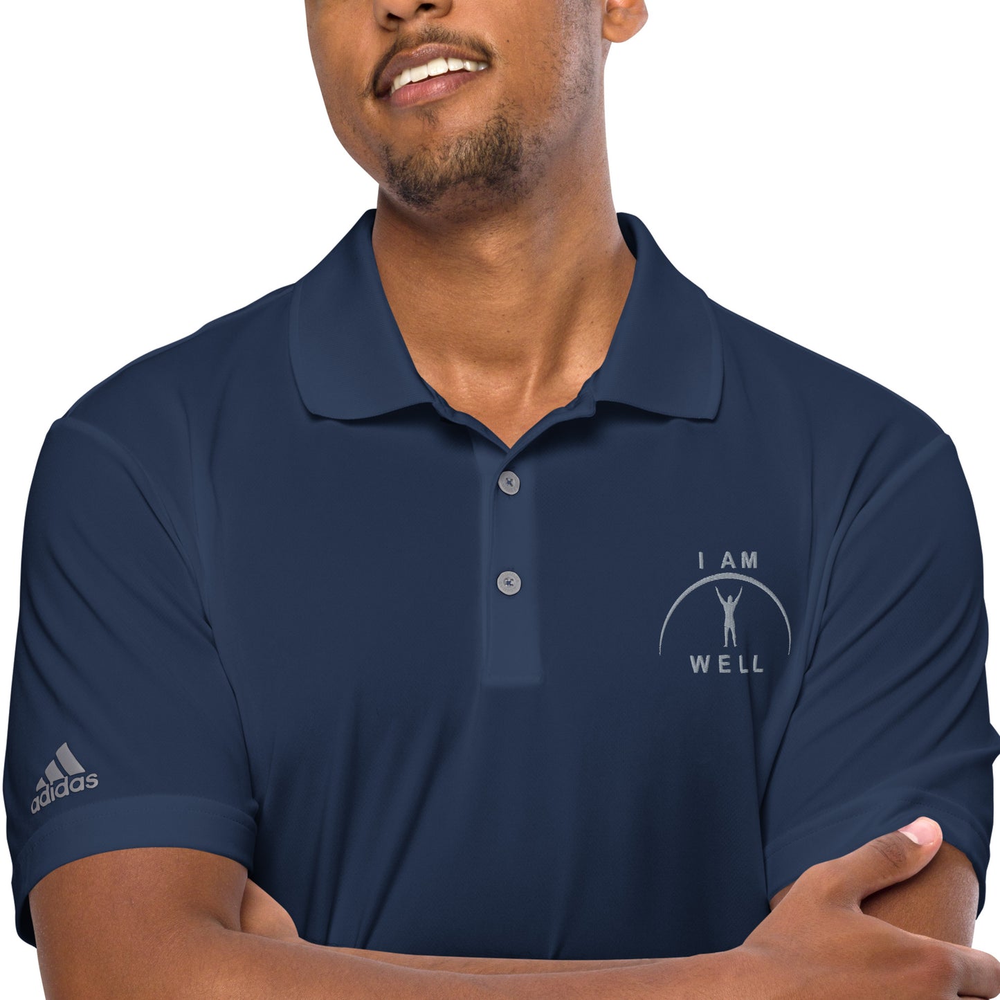 I AM WELL Men's Adidas Performance Polo Shirt Grey Embroidered Logo (multiple color options)